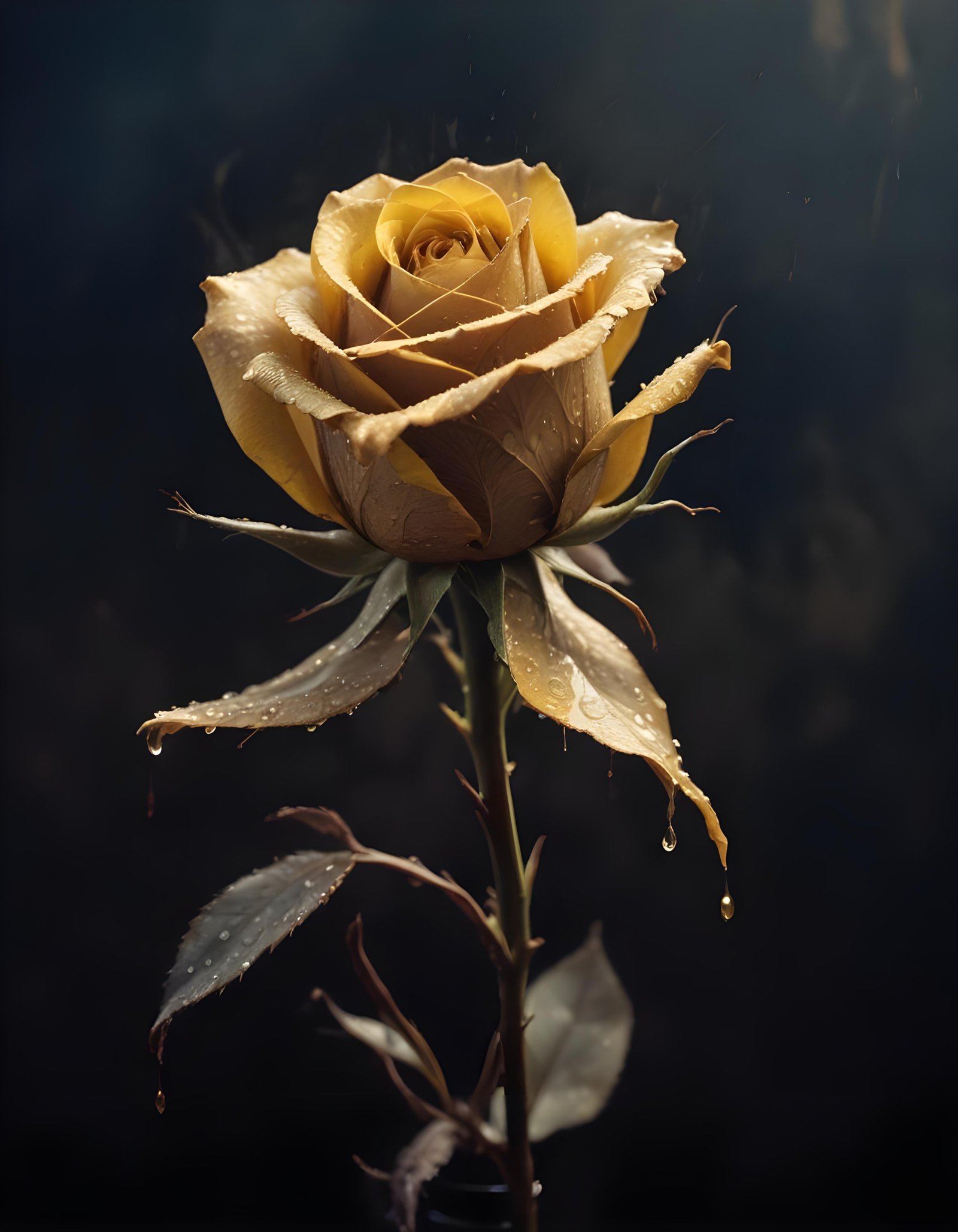 Dark Romantic Rose Flower Artwork with Dramatic Lighting and Moody Background