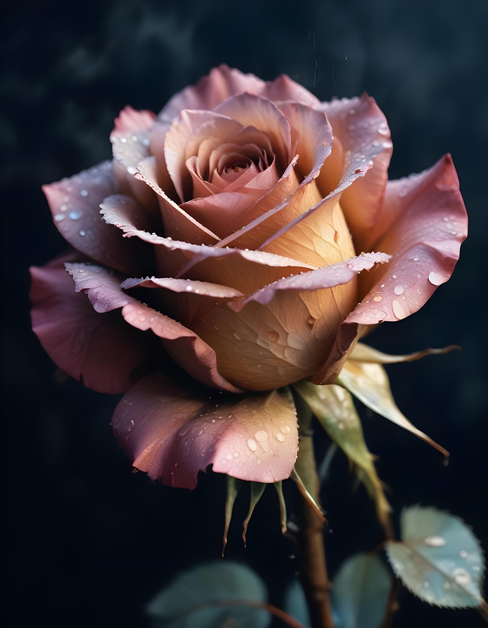 Dark Romantic Rose Flower Artwork with Dramatic Lighting and Moody Background