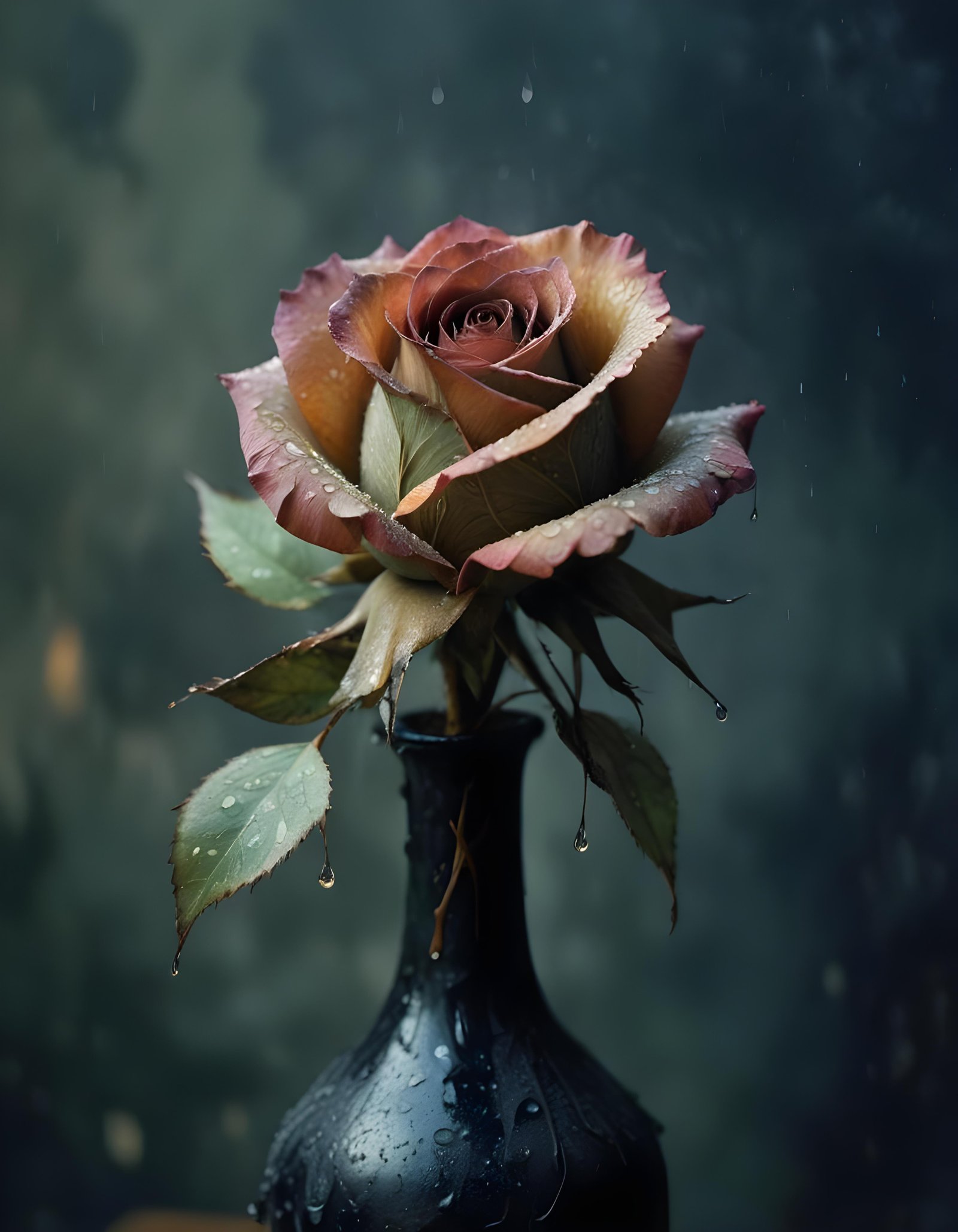 Dark Romantic Rose Flower Artwork with Dramatic Lighting and Moody Background