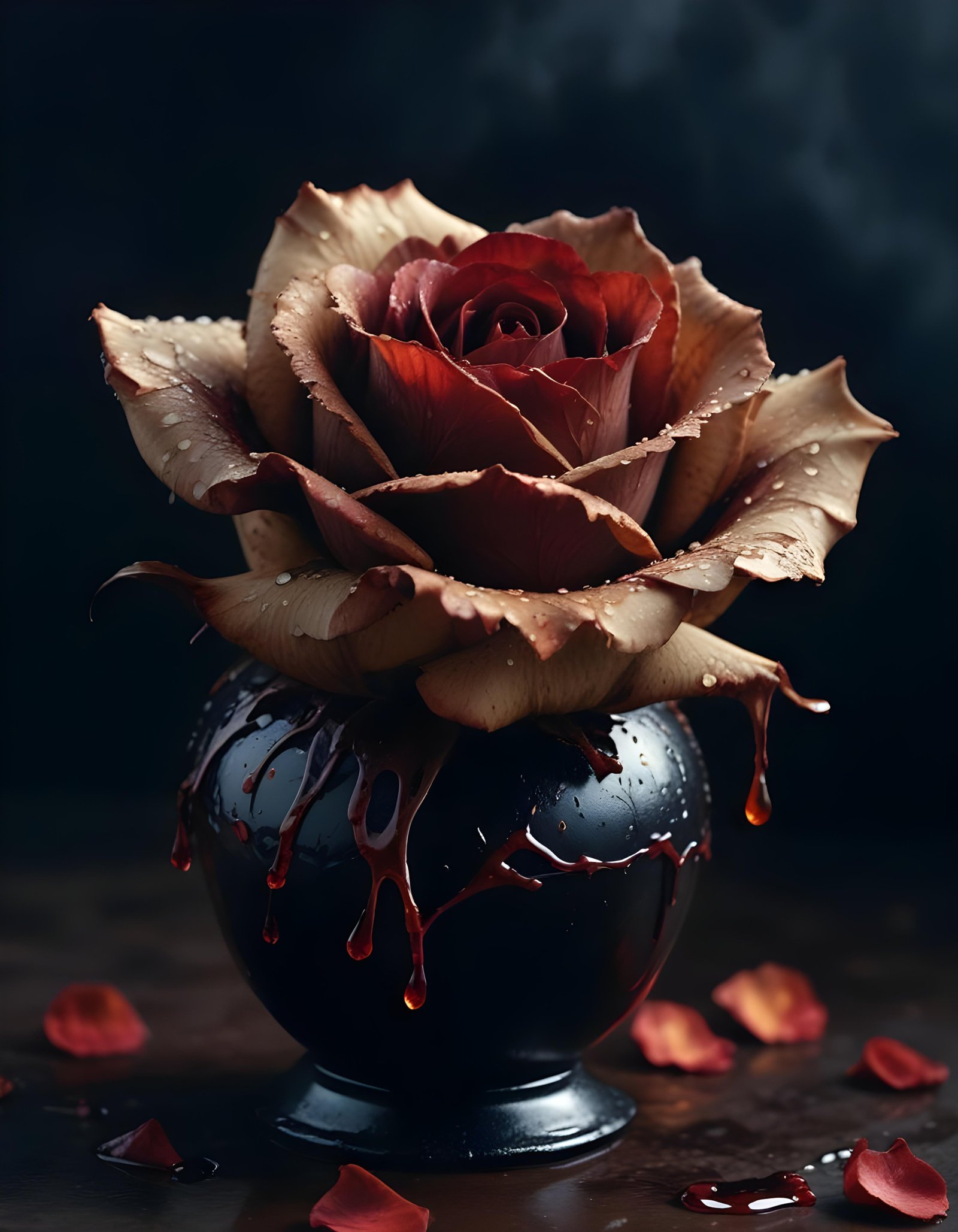 Dark Romantic Rose Flower Artwork with Dramatic Lighting and Moody Background
