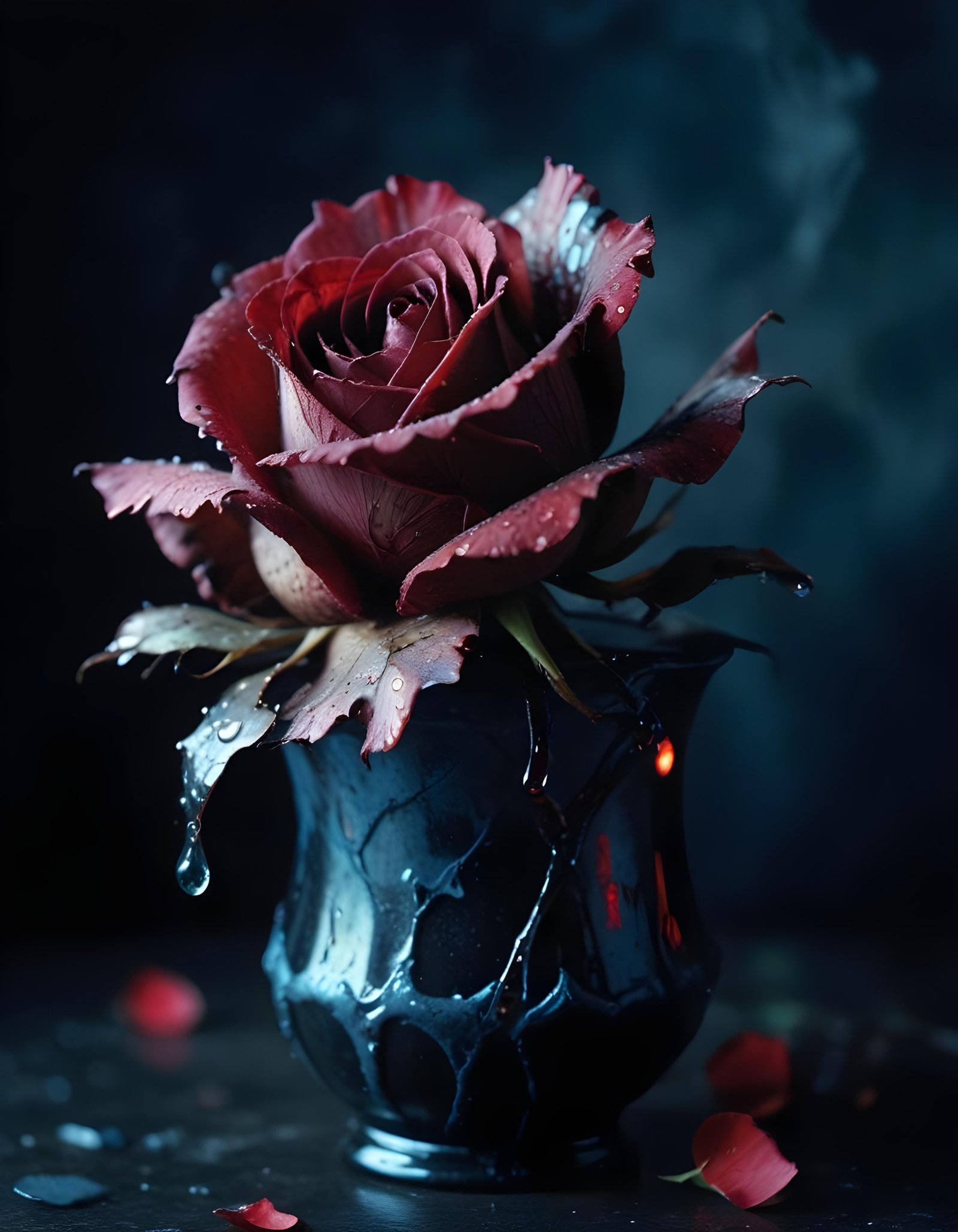 Dark Romantic Rose Flower Artwork with Dramatic Lighting and Moody Background