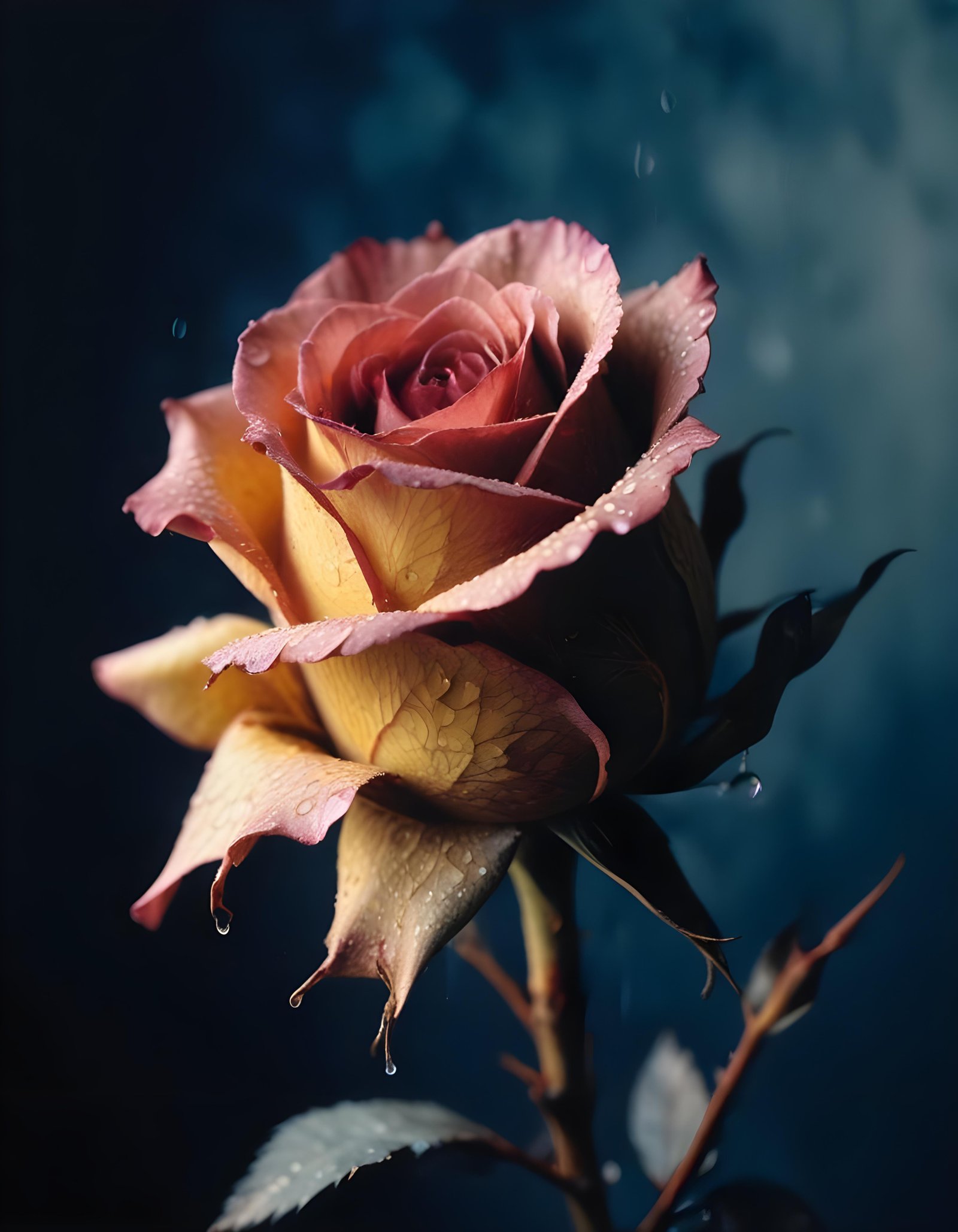 Dark Romantic Rose Flower Artwork with Dramatic Lighting and Moody Background