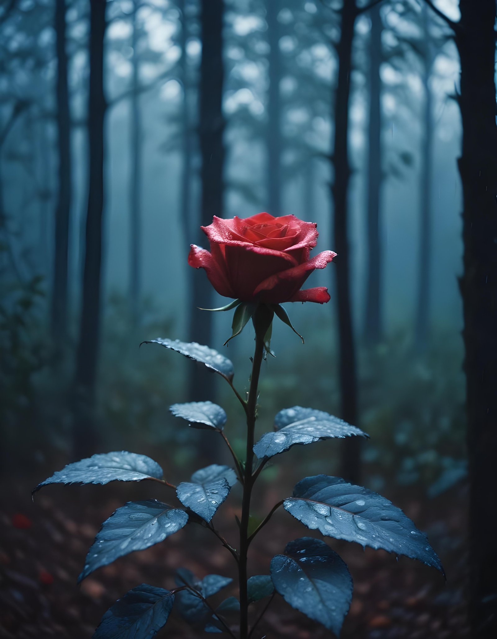 Dark Romantic Rose Flower Artwork with Dramatic Lighting and Moody Background