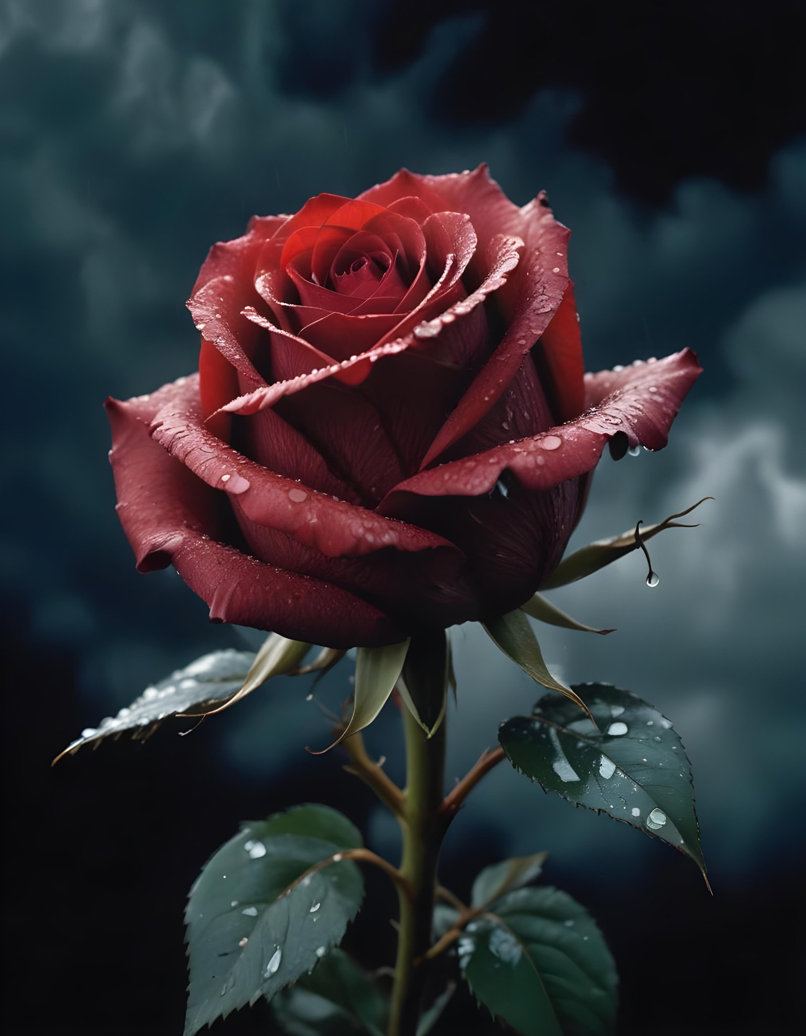 Dark Romantic Rose Flower Artwork with Dramatic Lighting and Moody Background