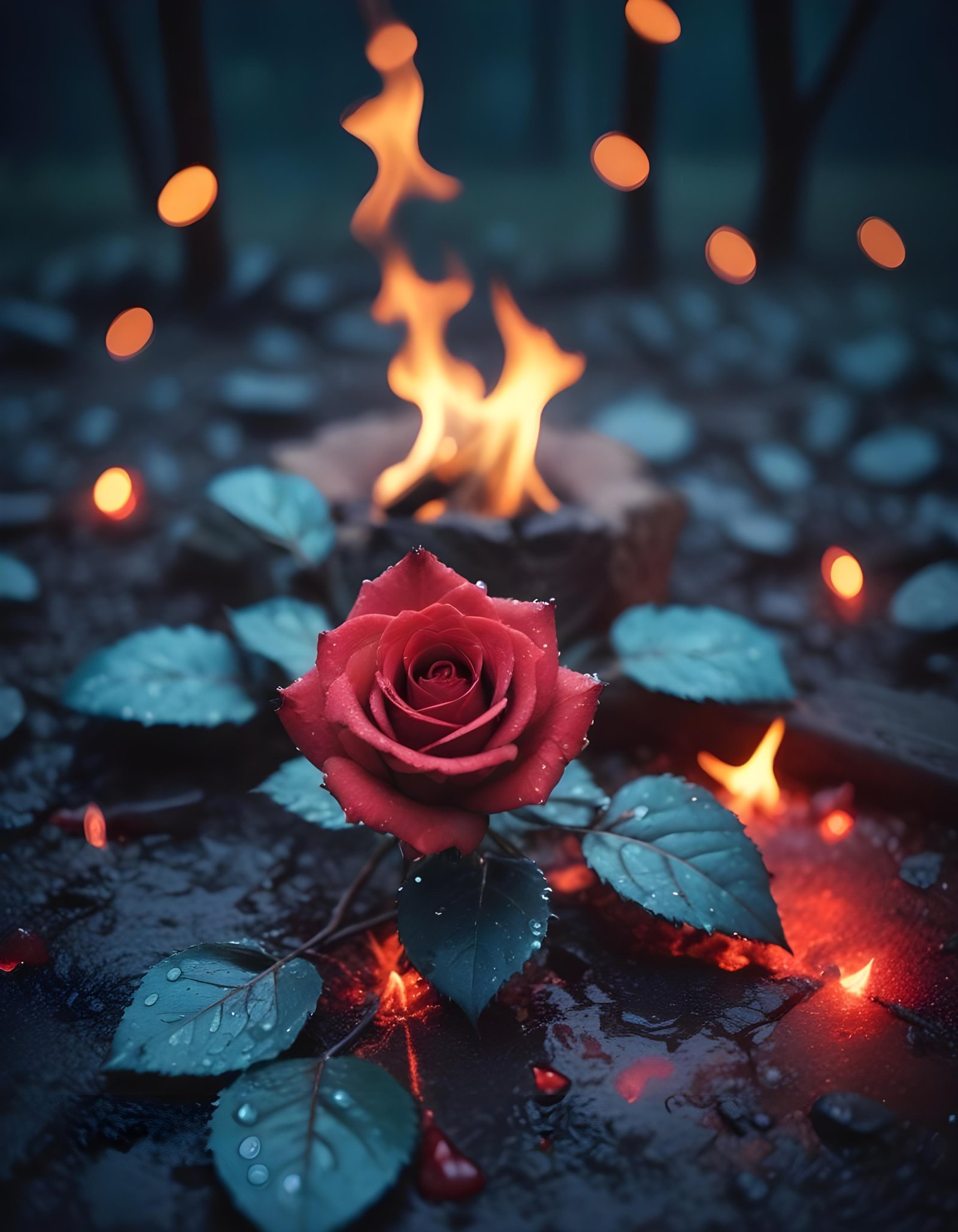 Dark Romantic Rose Flower Artwork with Dramatic Lighting and Moody Background