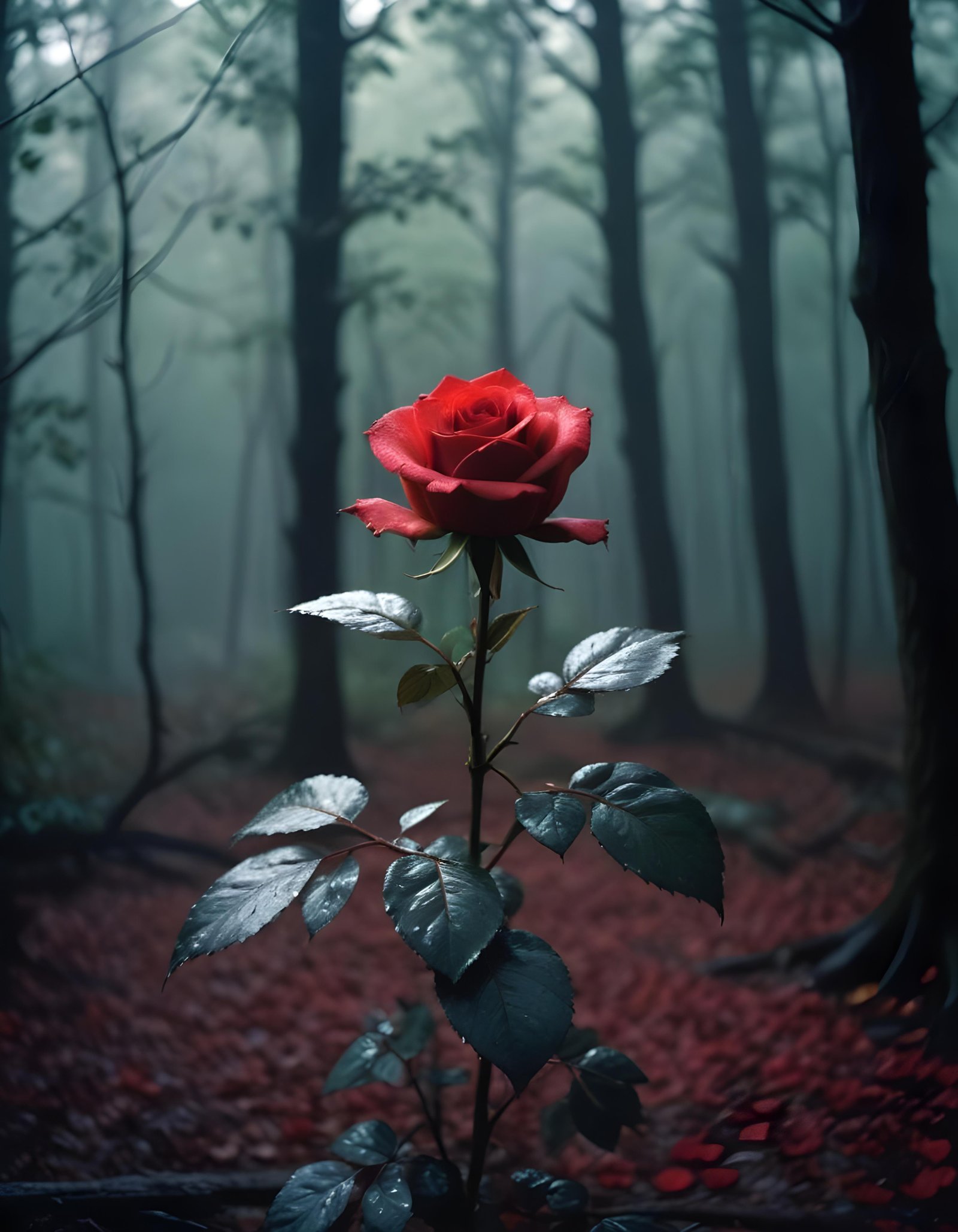 Dark Romantic Rose Flower Artwork with Dramatic Lighting and Moody Background