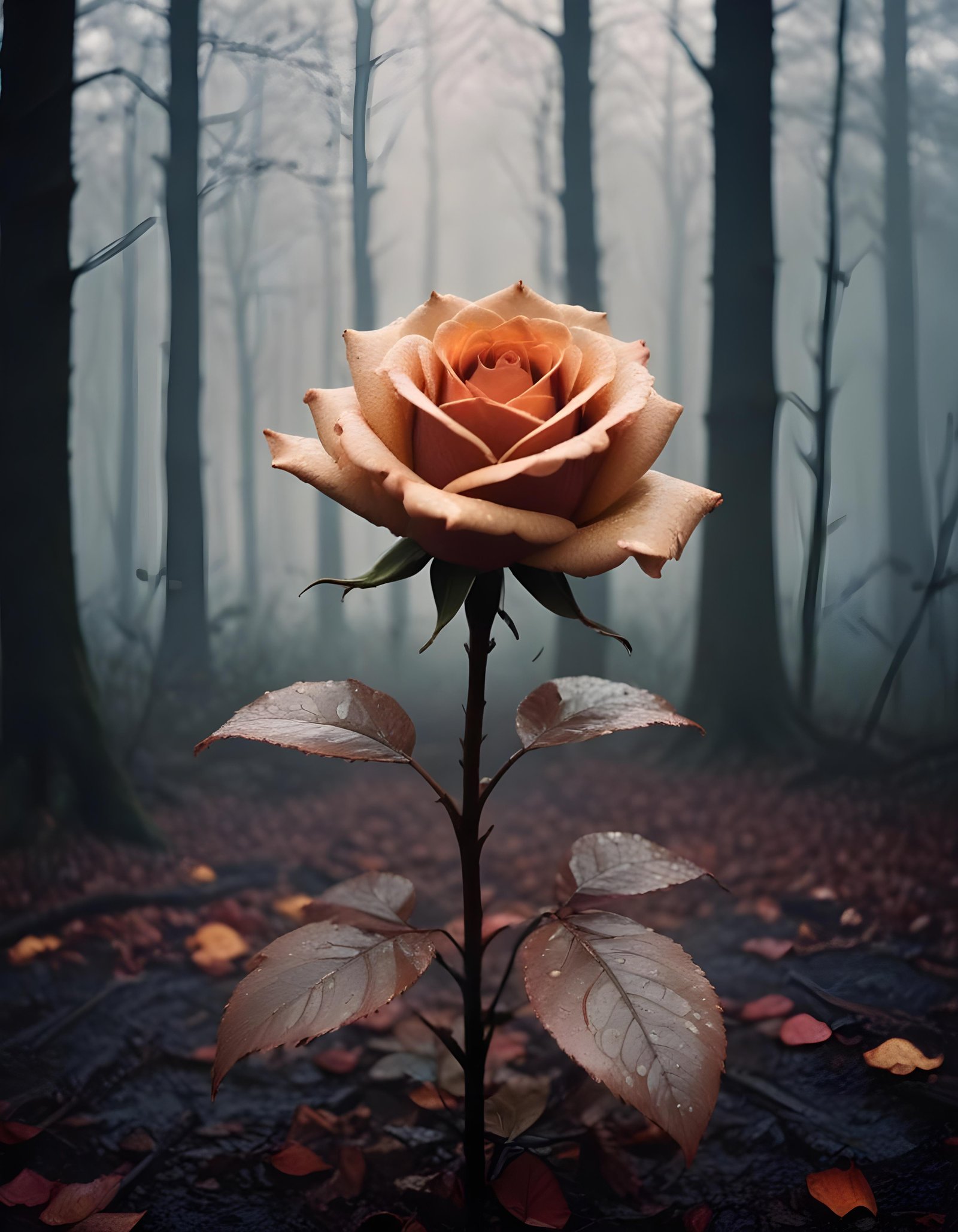 Dark Romantic Rose Flower Artwork with Dramatic Lighting and Moody Background