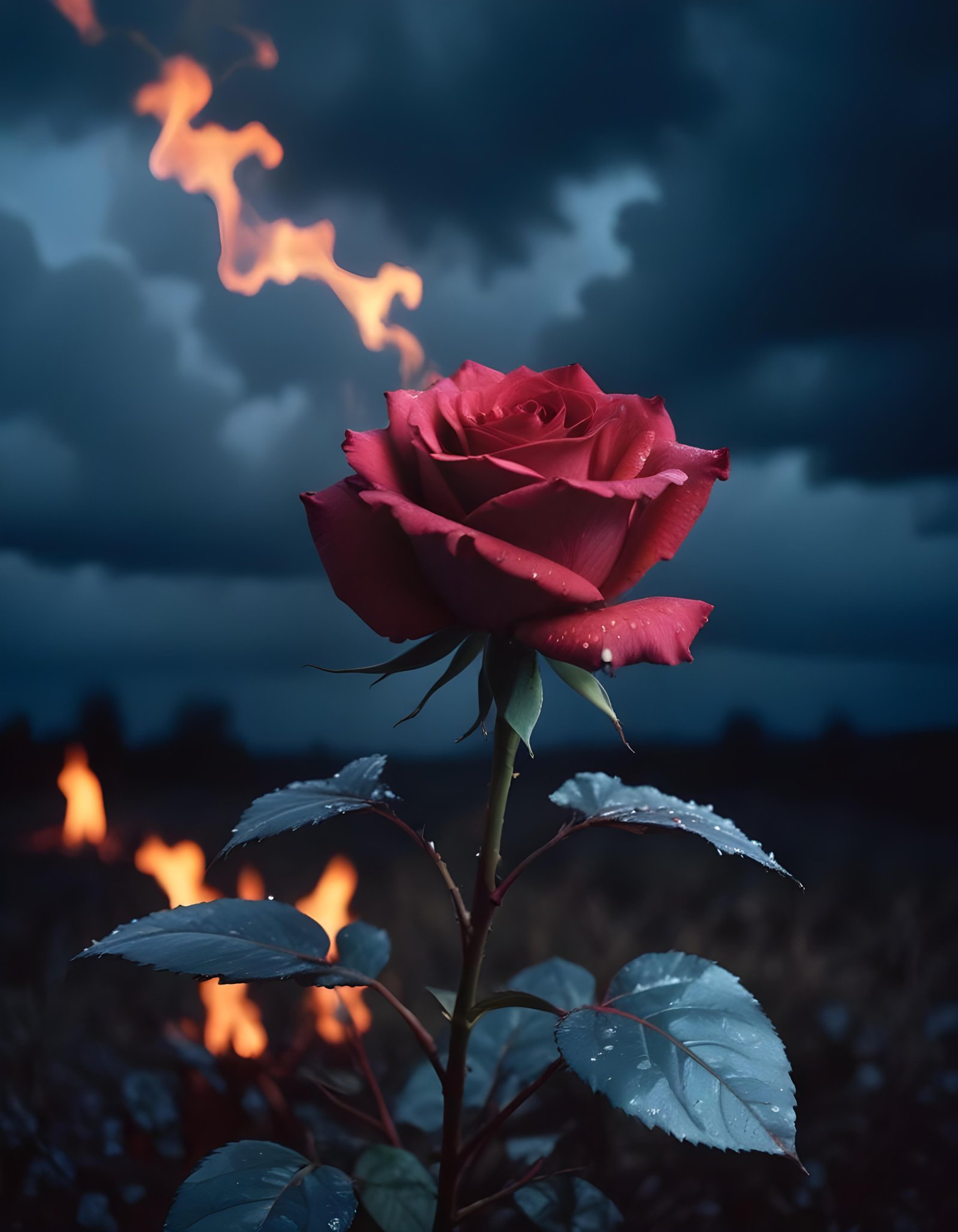 Dark Romantic Rose Flower Artwork with Dramatic Lighting and Moody Background