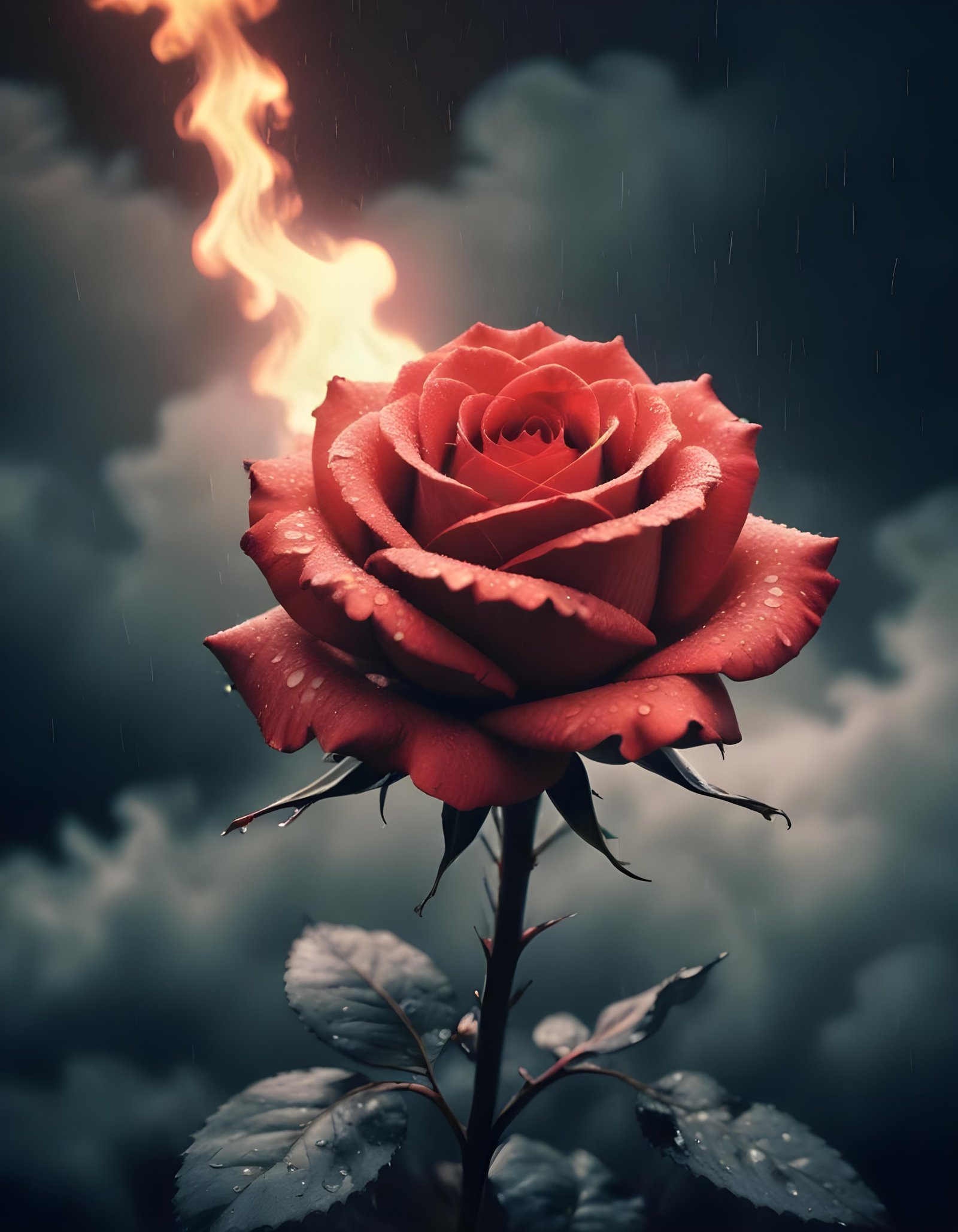 Dark Romantic Rose Flower Artwork with Dramatic Lighting and Moody Background