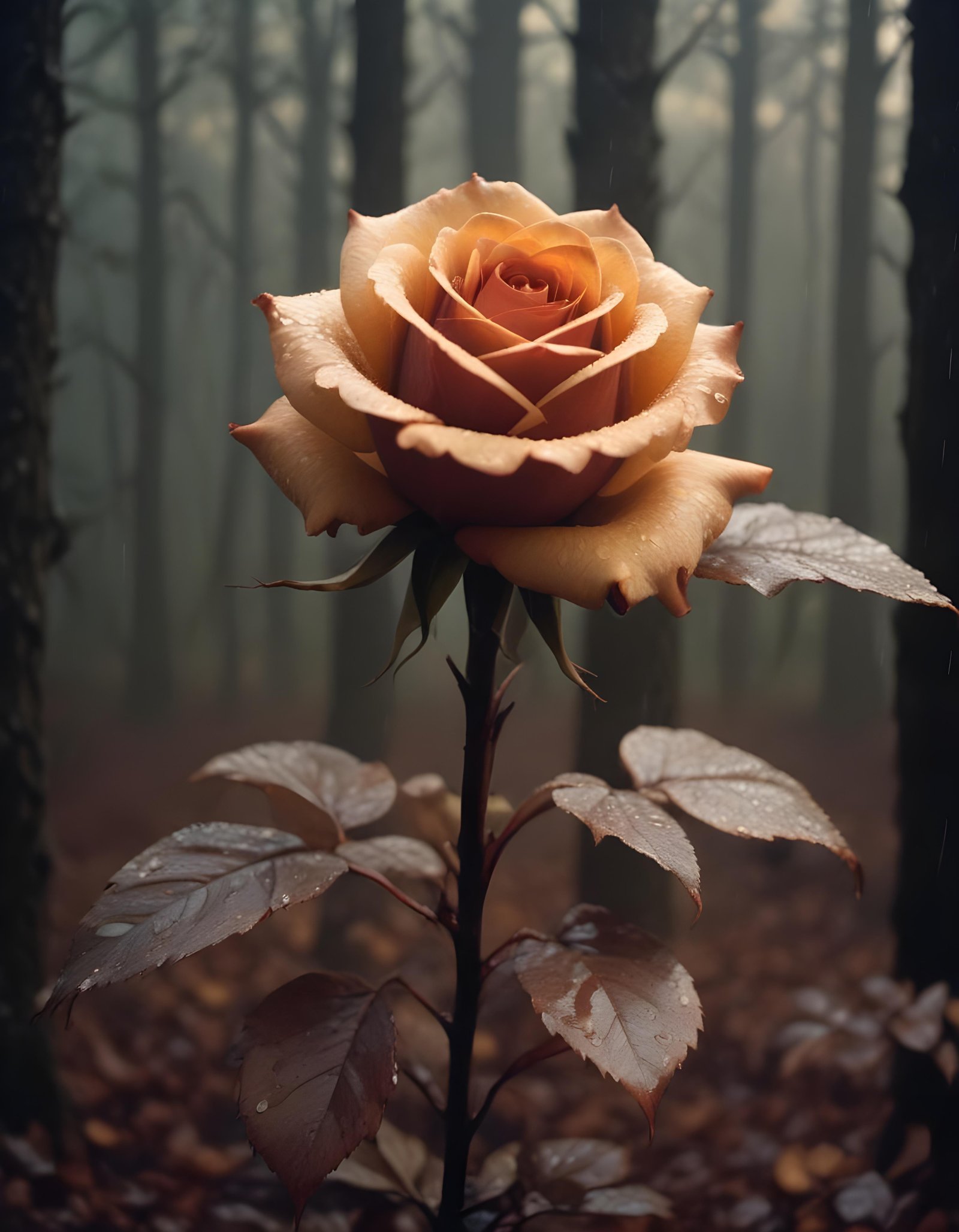 Dark Romantic Rose Flower Artwork with Dramatic Lighting and Moody Background