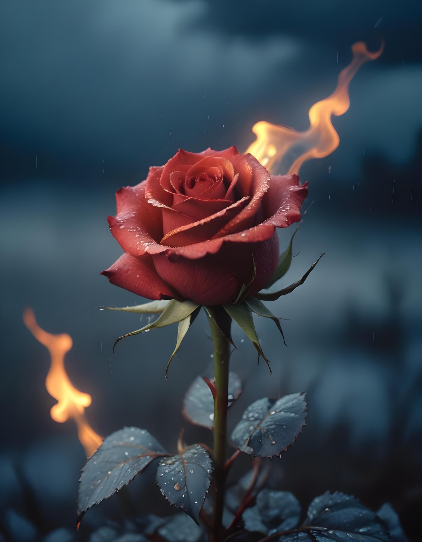 Dark Romantic Rose Flower Artwork with Dramatic Lighting and Moody Background
