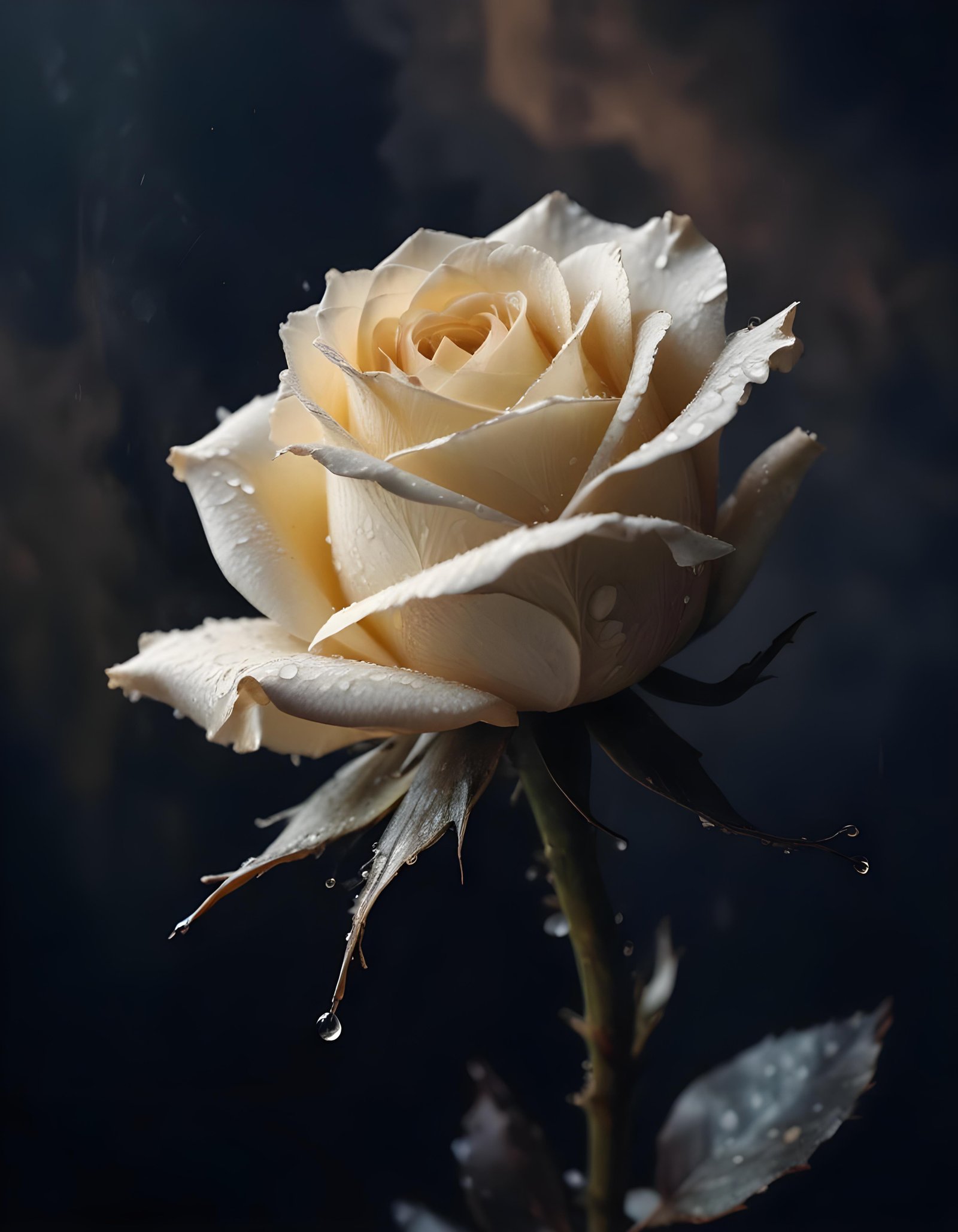 Dark Romantic Rose Flower Artwork with Dramatic Lighting and Moody Background
