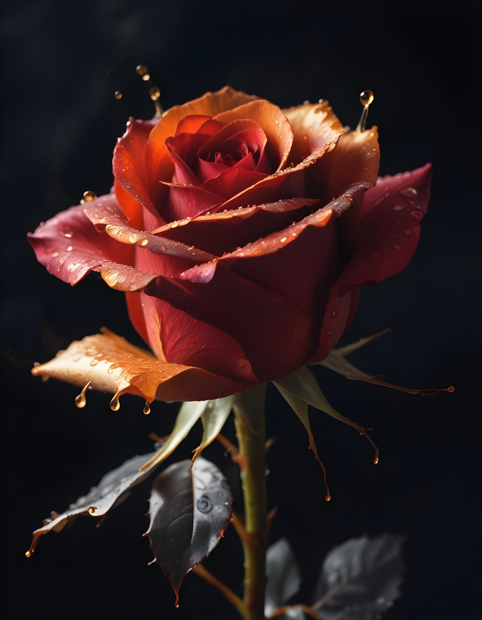 Dark Romantic Rose Flower Artwork with Dramatic Lighting and Moody Background