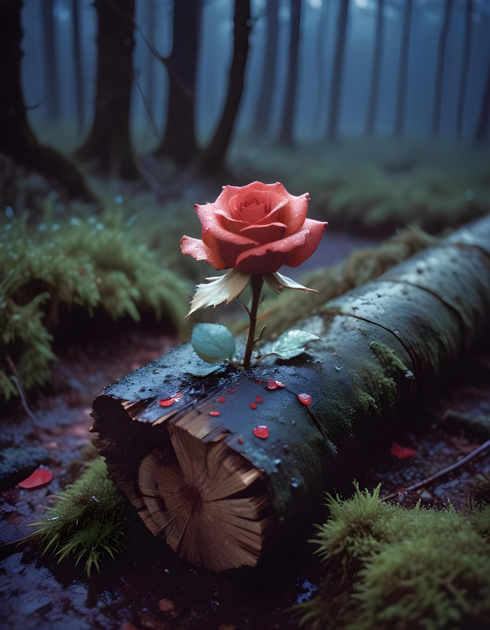 Dark Romantic Rose Flower Artwork with Dramatic Lighting and Moody Background