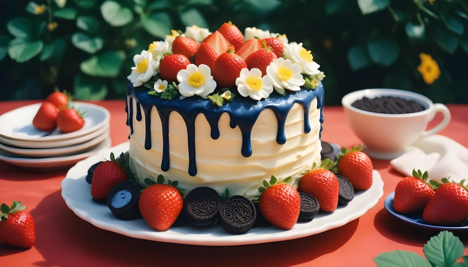 Delicious Strawberry Cream Cake Dessert Isolated on Elegant Background