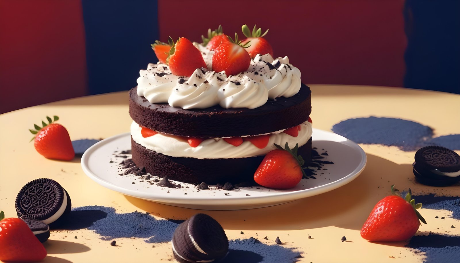 Delicious Strawberry Cream Cake Dessert Isolated on Elegant Background