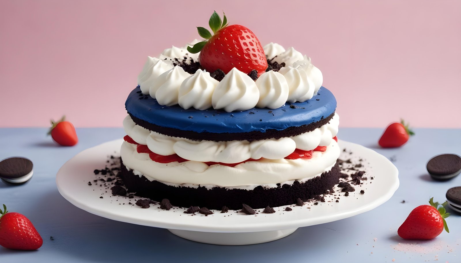 Delicious Strawberry Cream Cake Dessert Isolated on Elegant Background