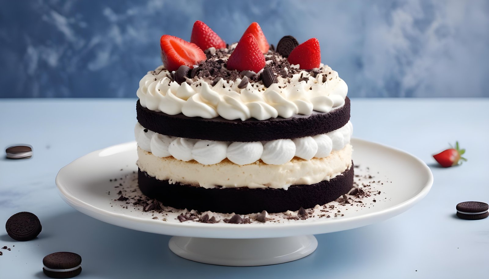 Delicious Strawberry Cream Cake Dessert Isolated on Elegant Background