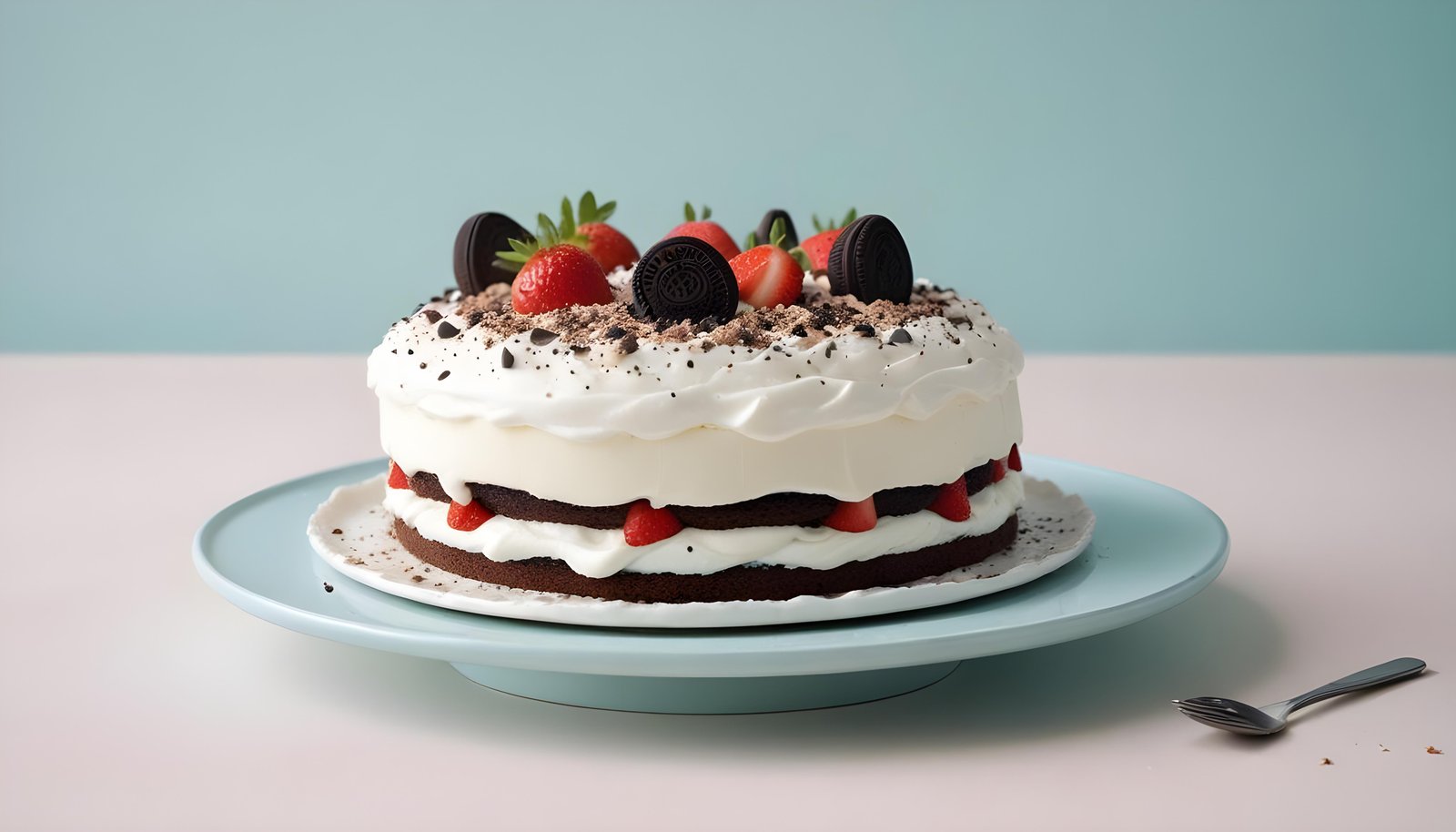 Delicious Strawberry Cream Cake Dessert Isolated on Elegant Background