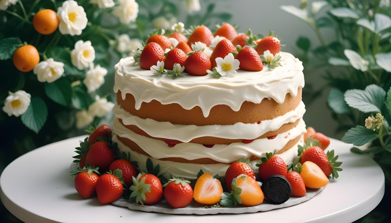 Delicious Strawberry Cream Cake Dessert Isolated on Elegant Background