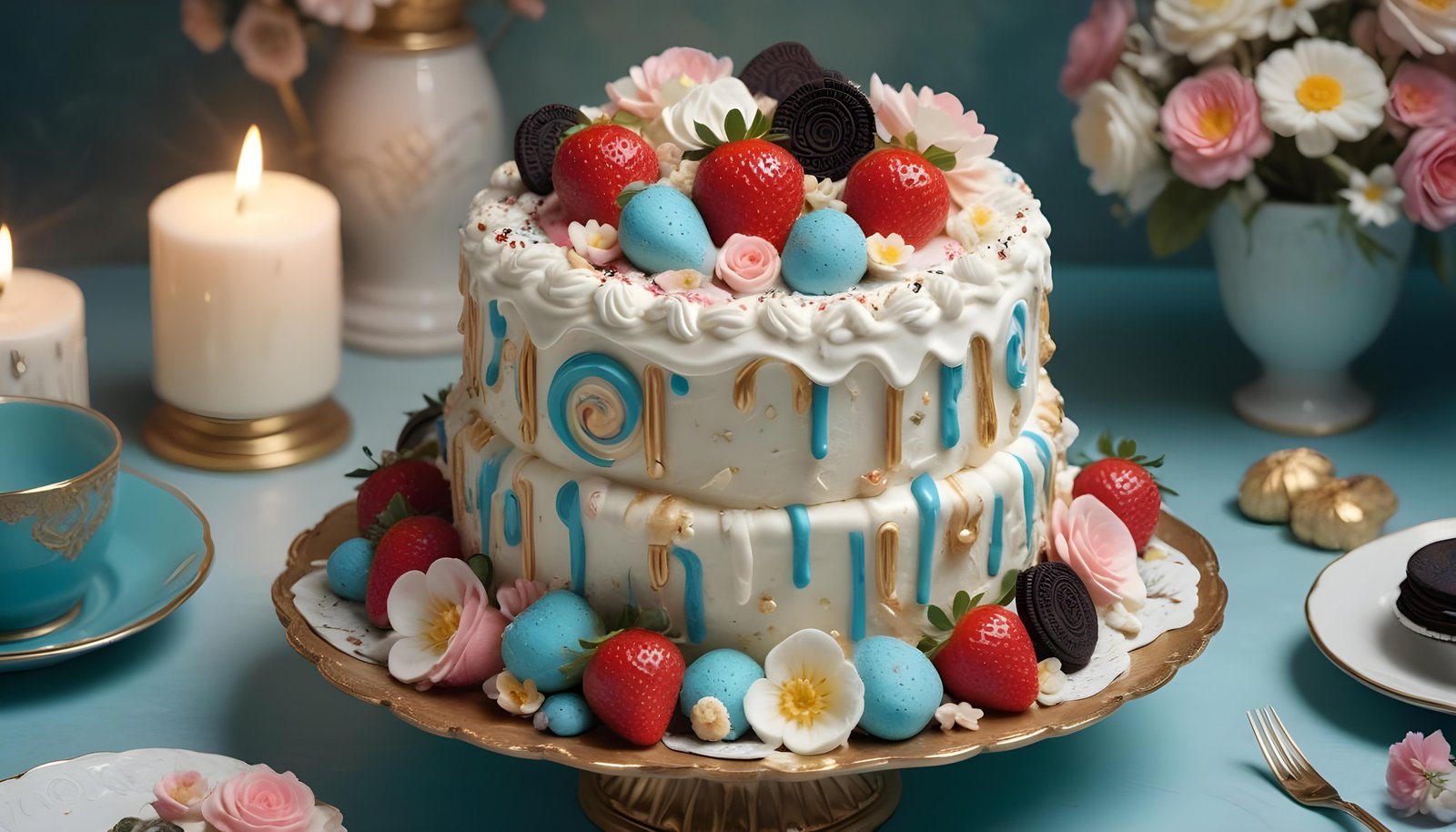 Delicious Strawberry Cream Cake Dessert Isolated on Elegant Background