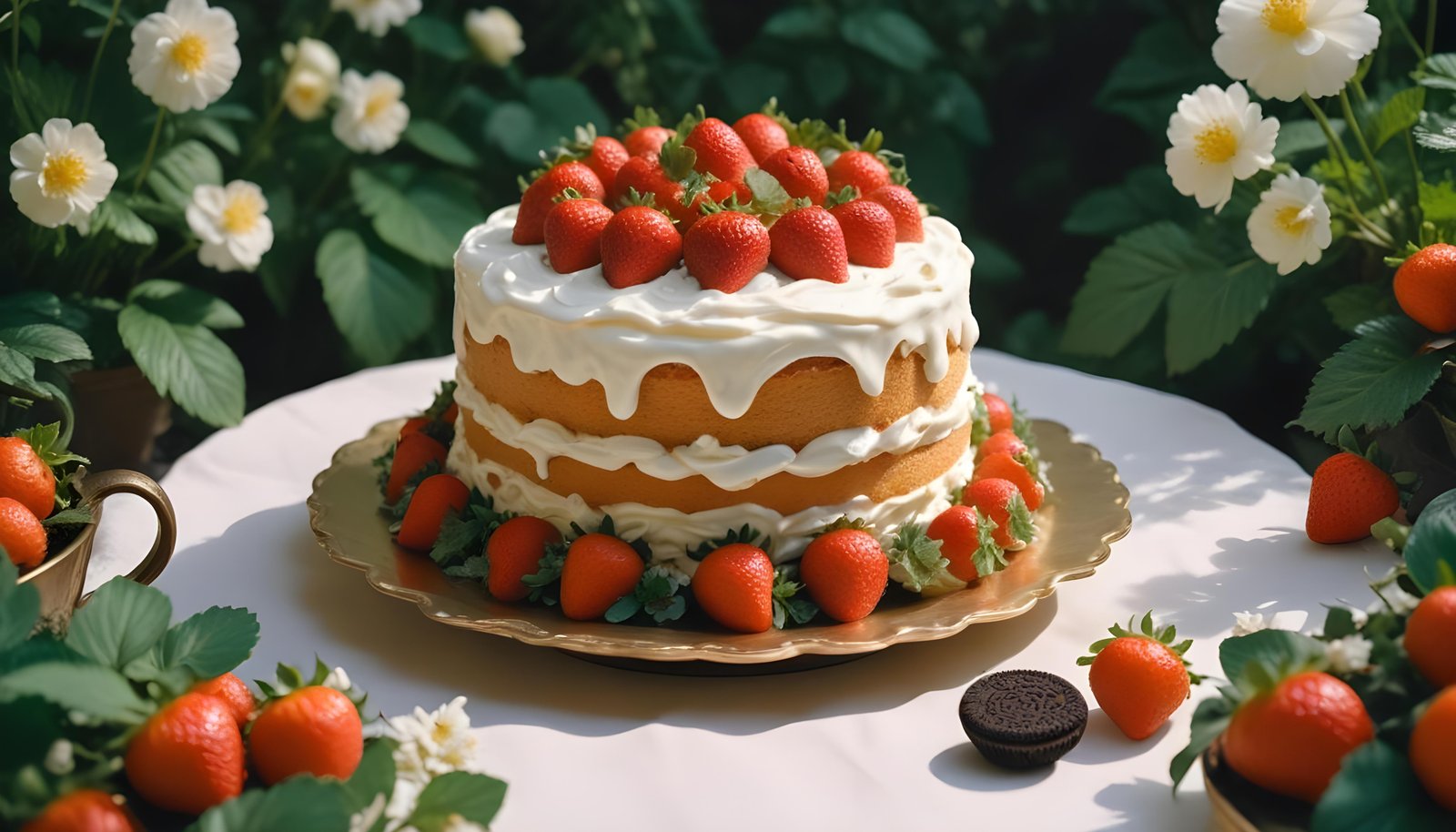 Delicious Strawberry Cream Cake Dessert Isolated on Elegant Background