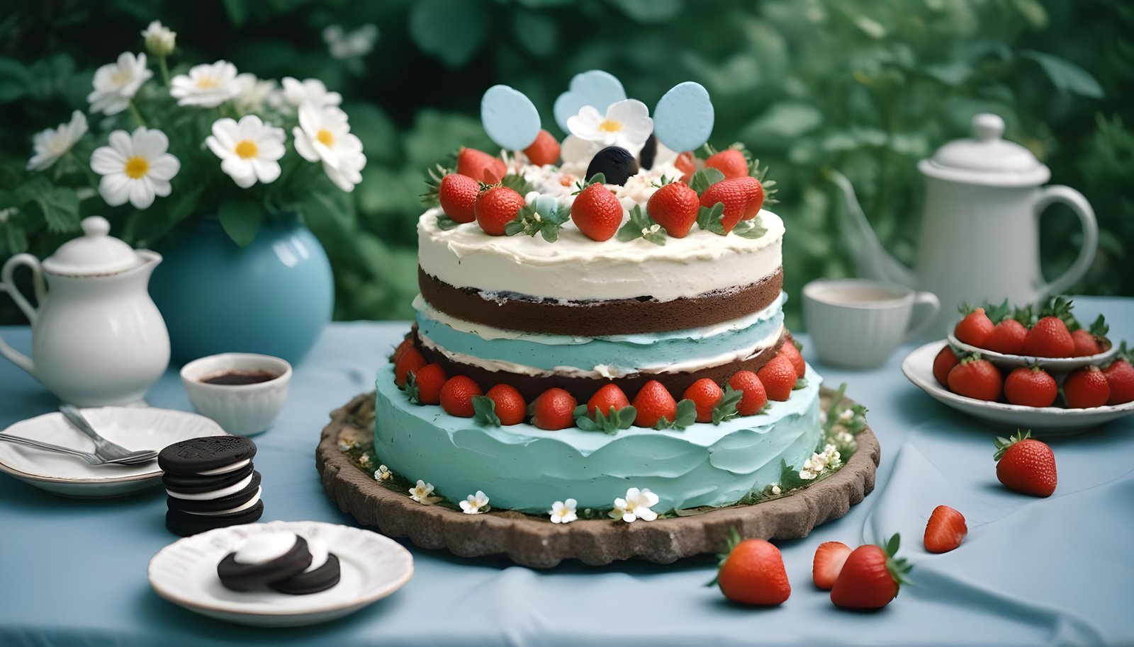 Delicious Strawberry Cream Cake Dessert Isolated on Elegant Background