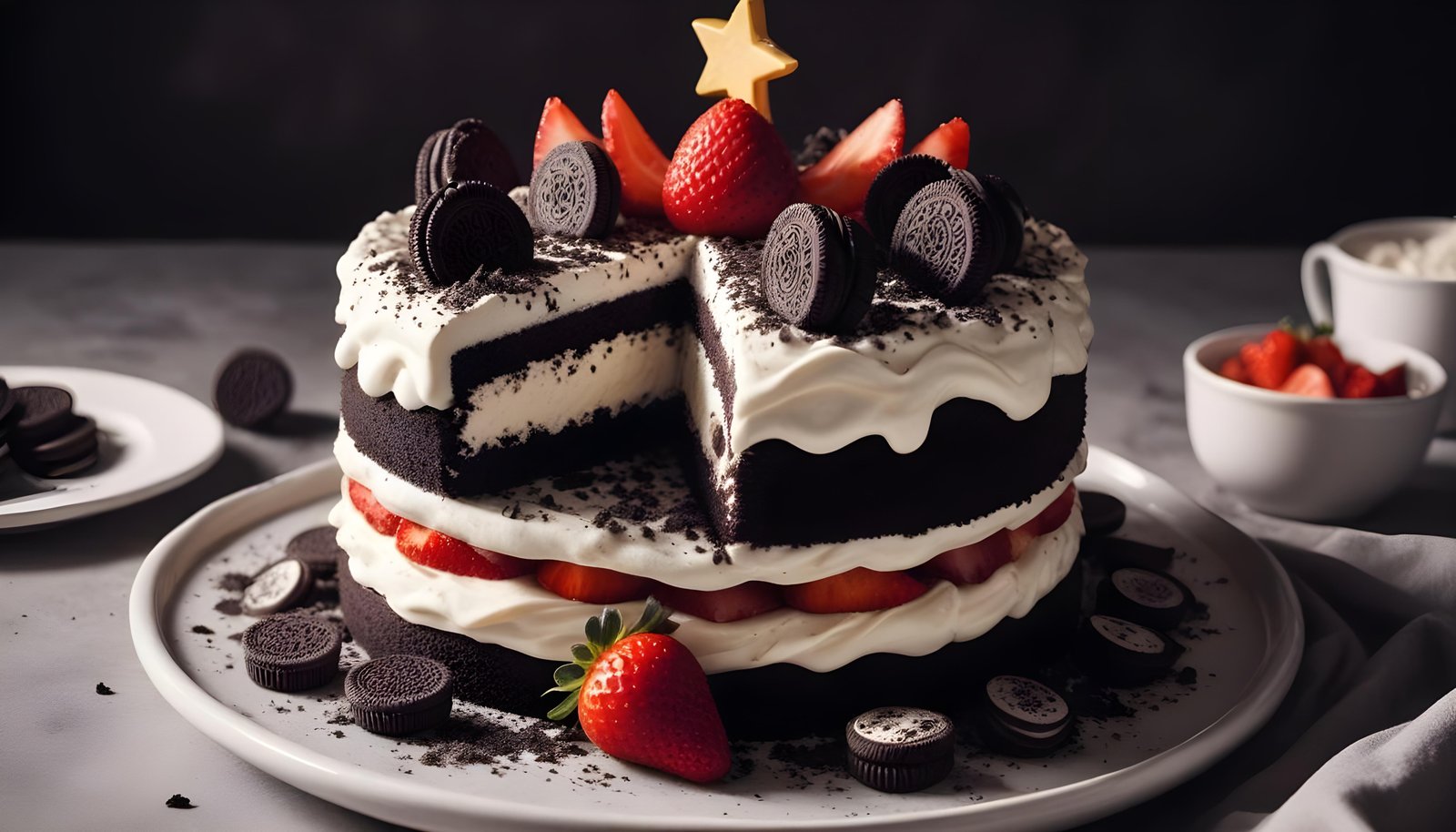 Delicious Strawberry Cream Cake Dessert Isolated on Elegant Background