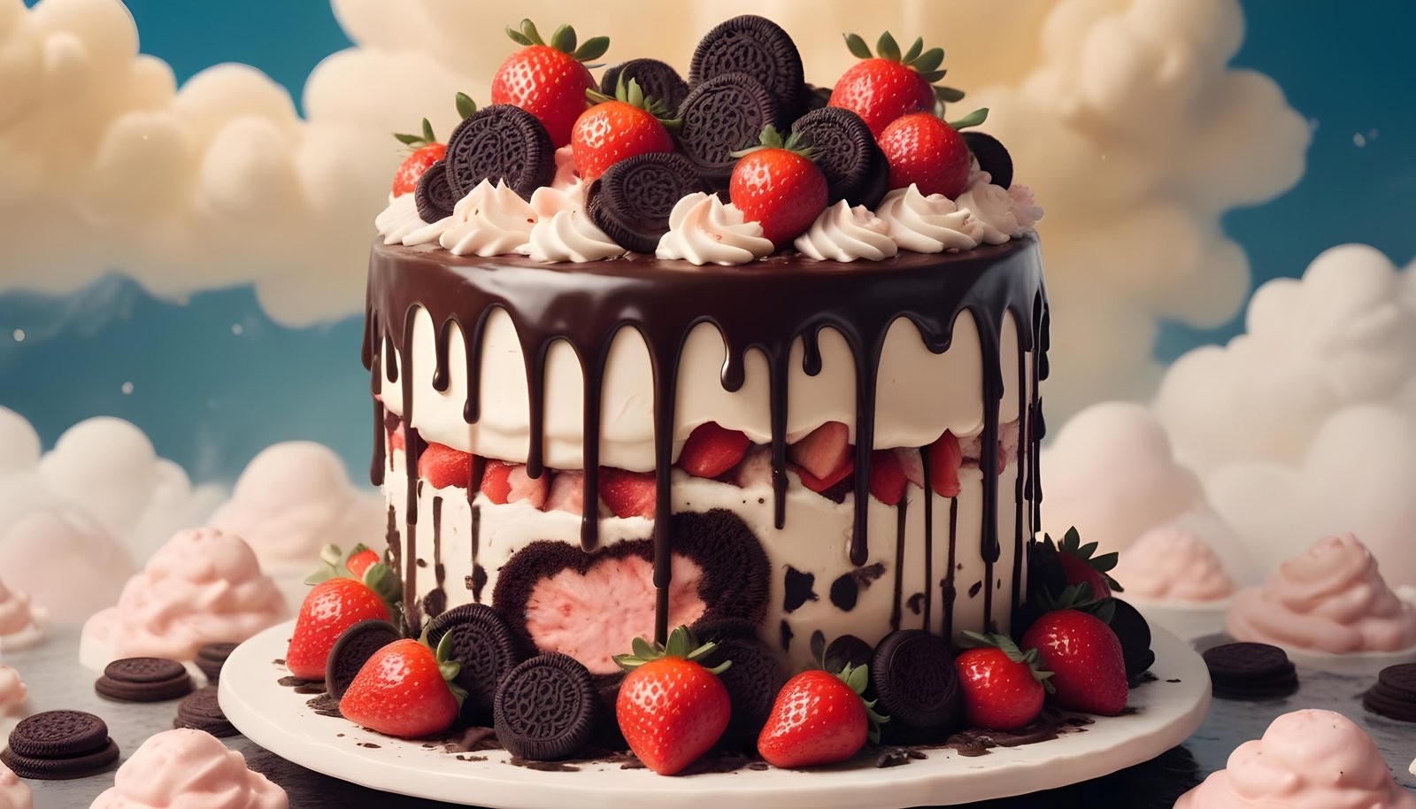 Delicious Strawberry Cream Cake Dessert Isolated on Elegant Background