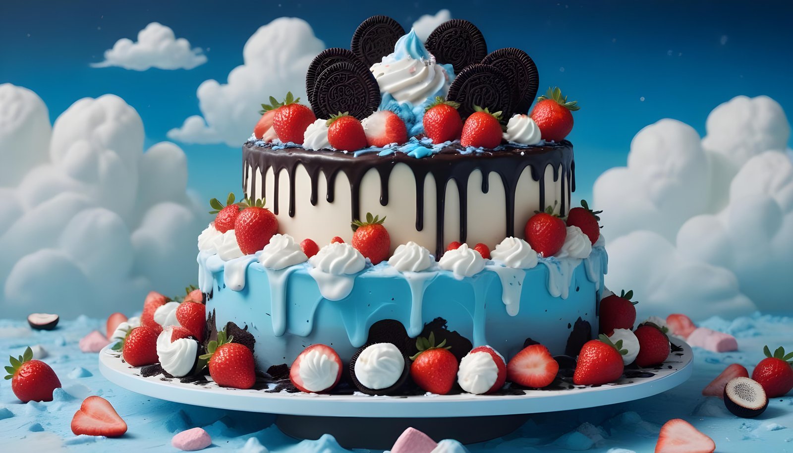 Delicious Strawberry Cream Cake Dessert Isolated on Elegant Background