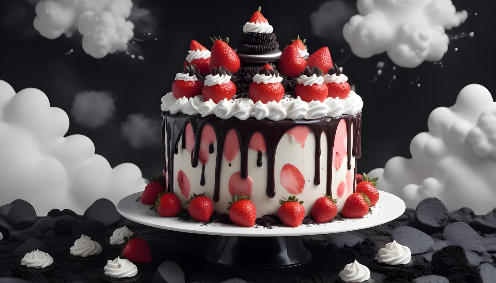 Delicious Strawberry Cream Cake Dessert Isolated on Elegant Background