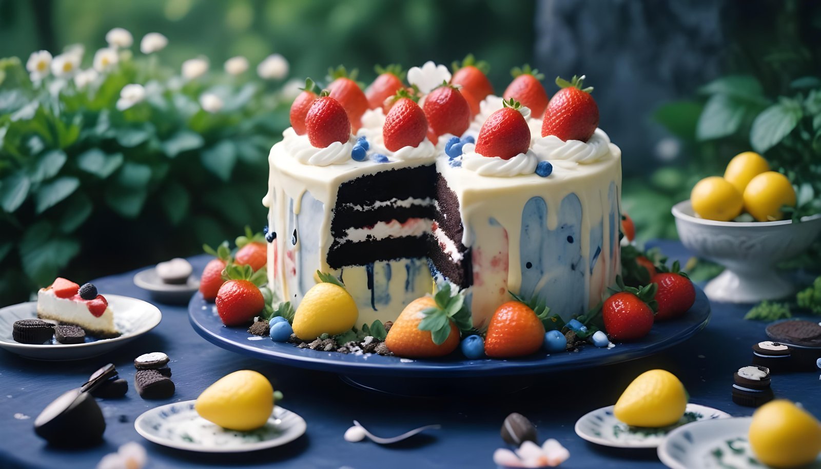 Delicious Strawberry Cream Cake Dessert Isolated on Elegant Background