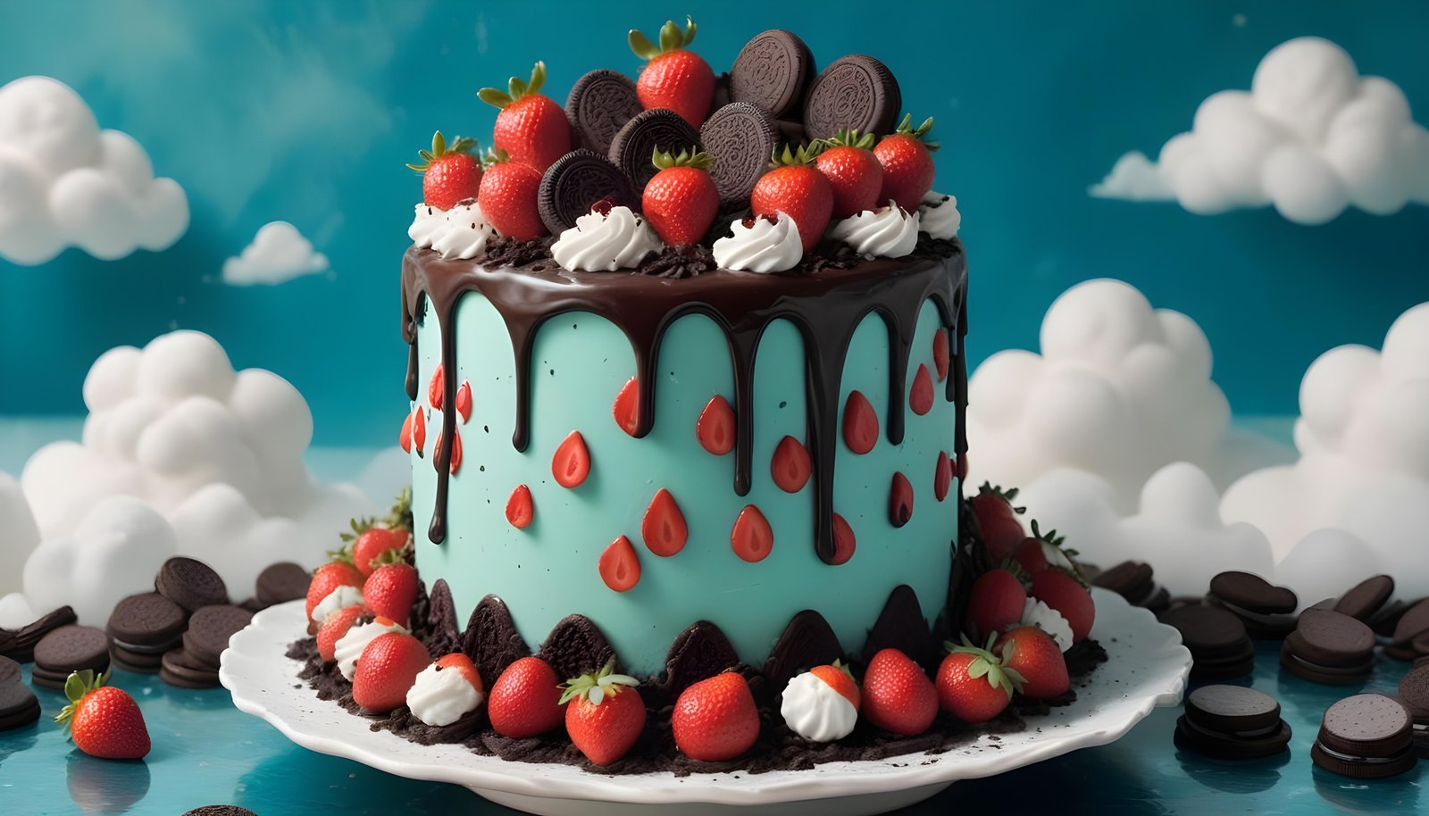 Delicious Strawberry Cream Cake Dessert Isolated on Elegant Background