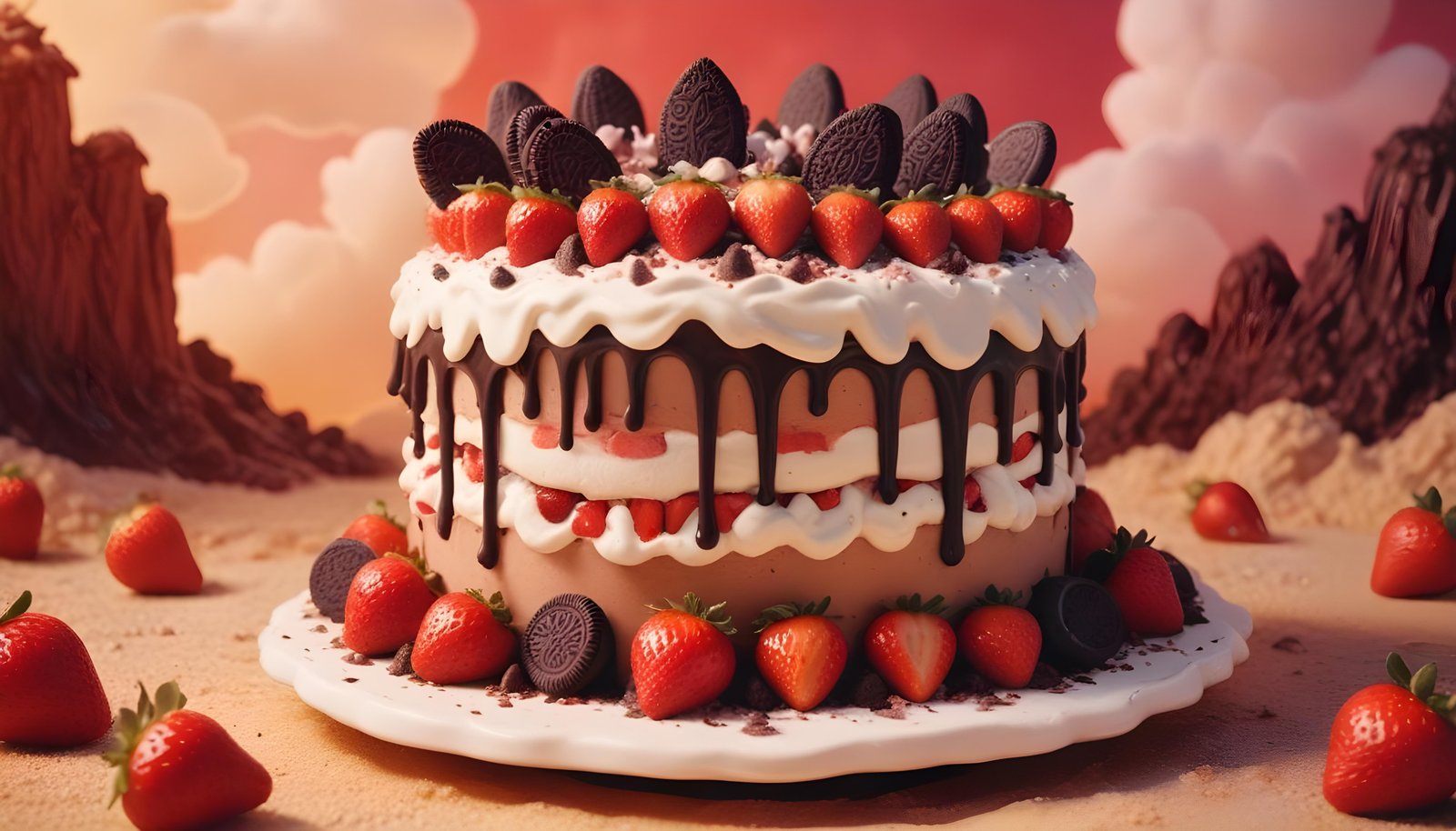 Delicious Strawberry Cream Cake Dessert Isolated on Elegant Background
