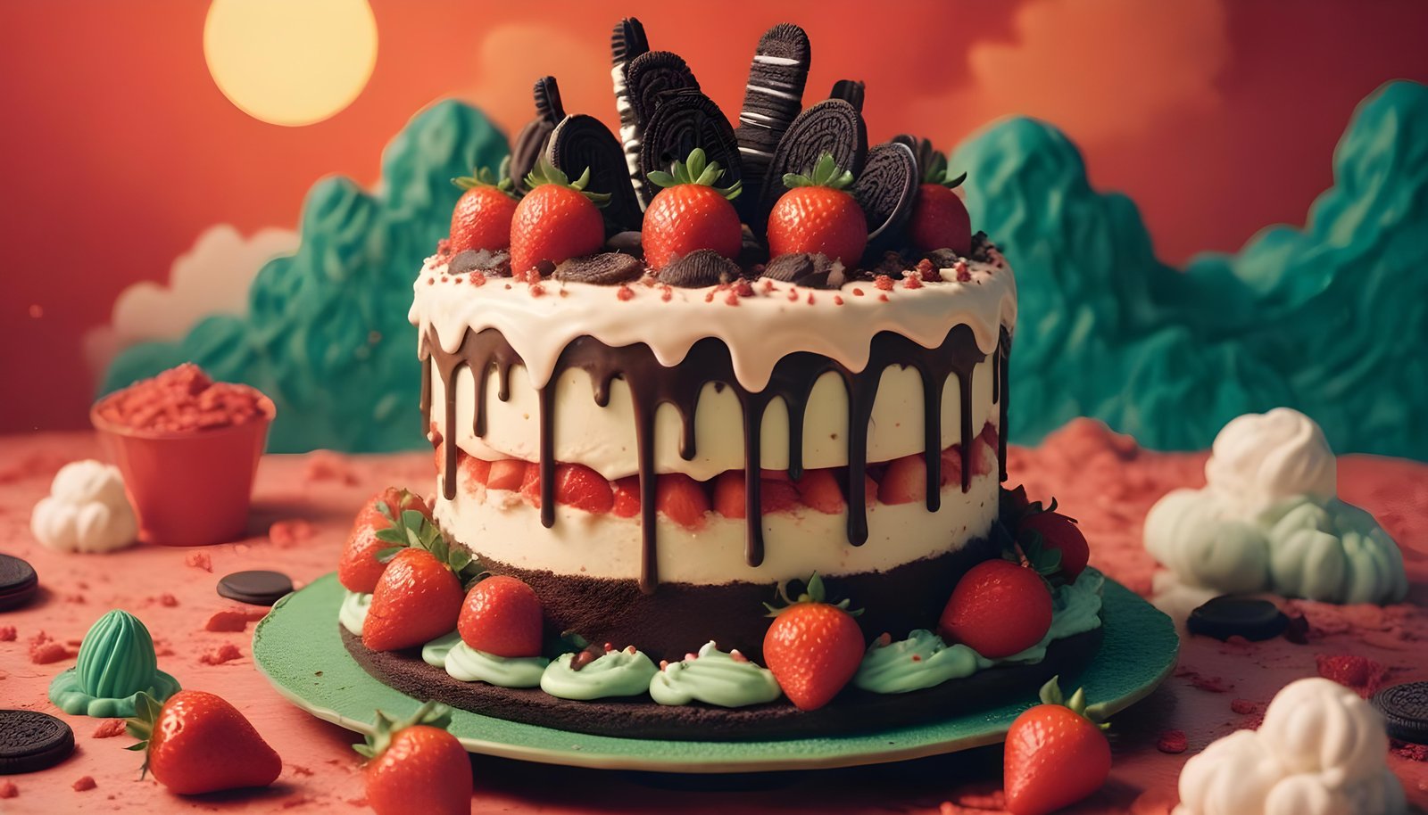 Delicious Strawberry Cream Cake Dessert Isolated on Elegant Background
