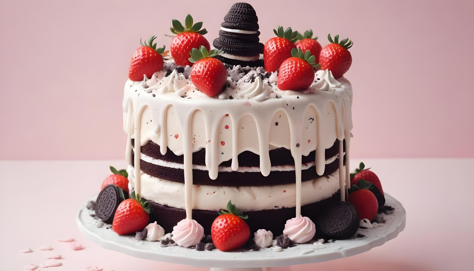Delicious Strawberry Cream Cake Dessert Isolated on Elegant Background