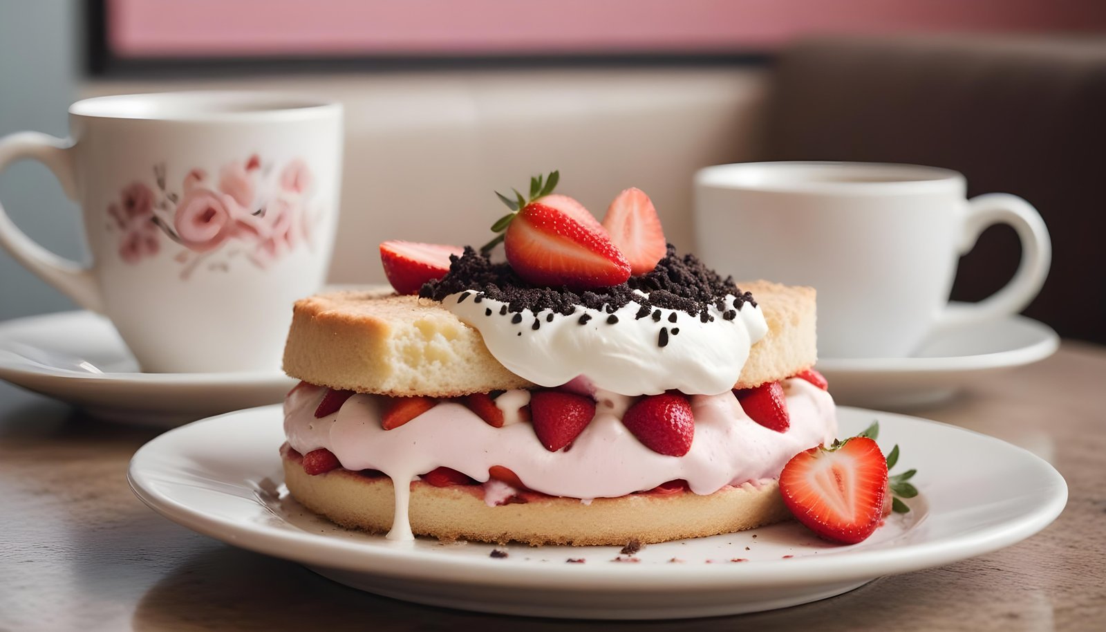 Delicious Strawberry Cream Cake Dessert Isolated on Elegant Background