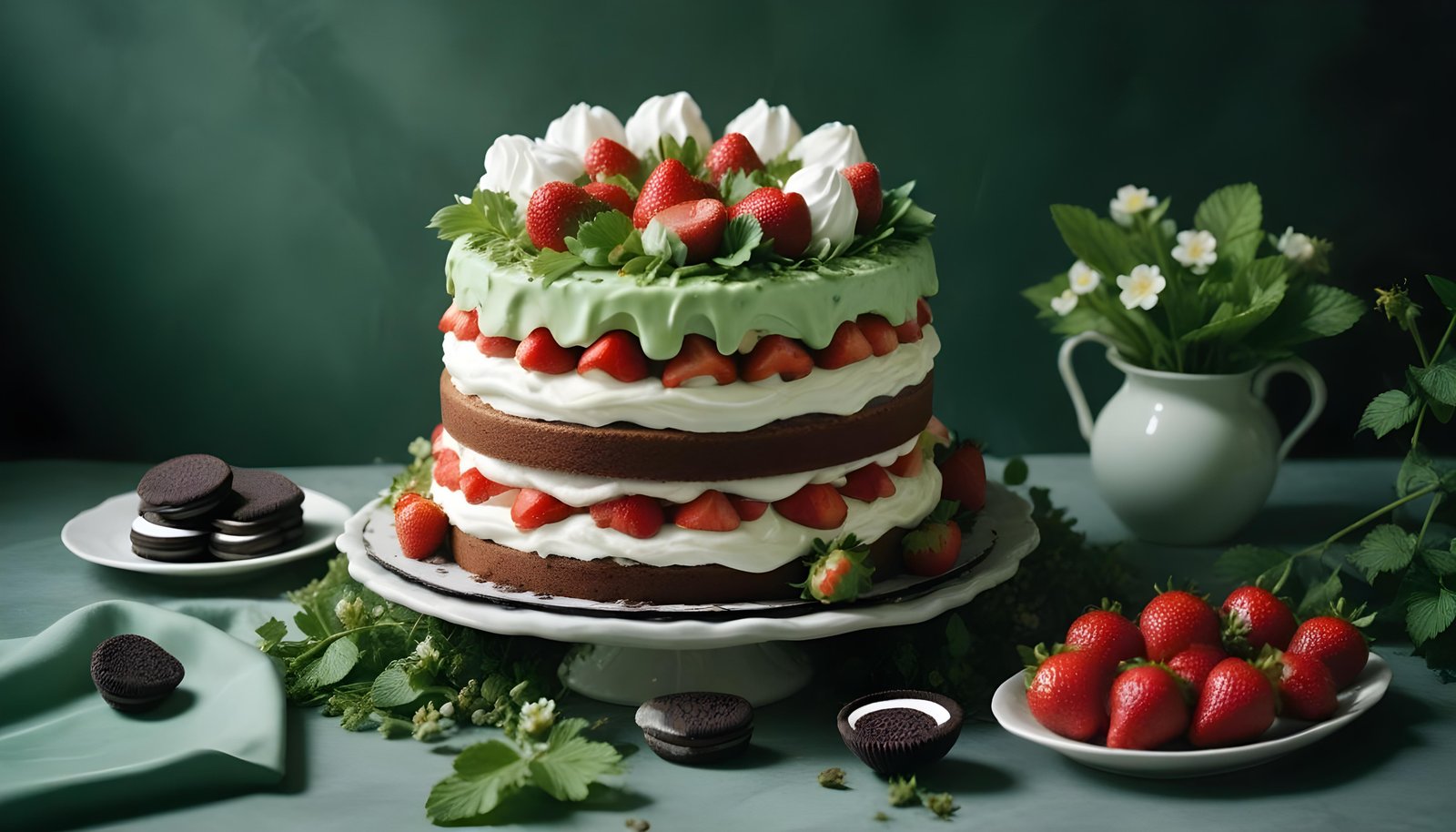 Delicious Strawberry Cream Cake Dessert Isolated on Elegant Background