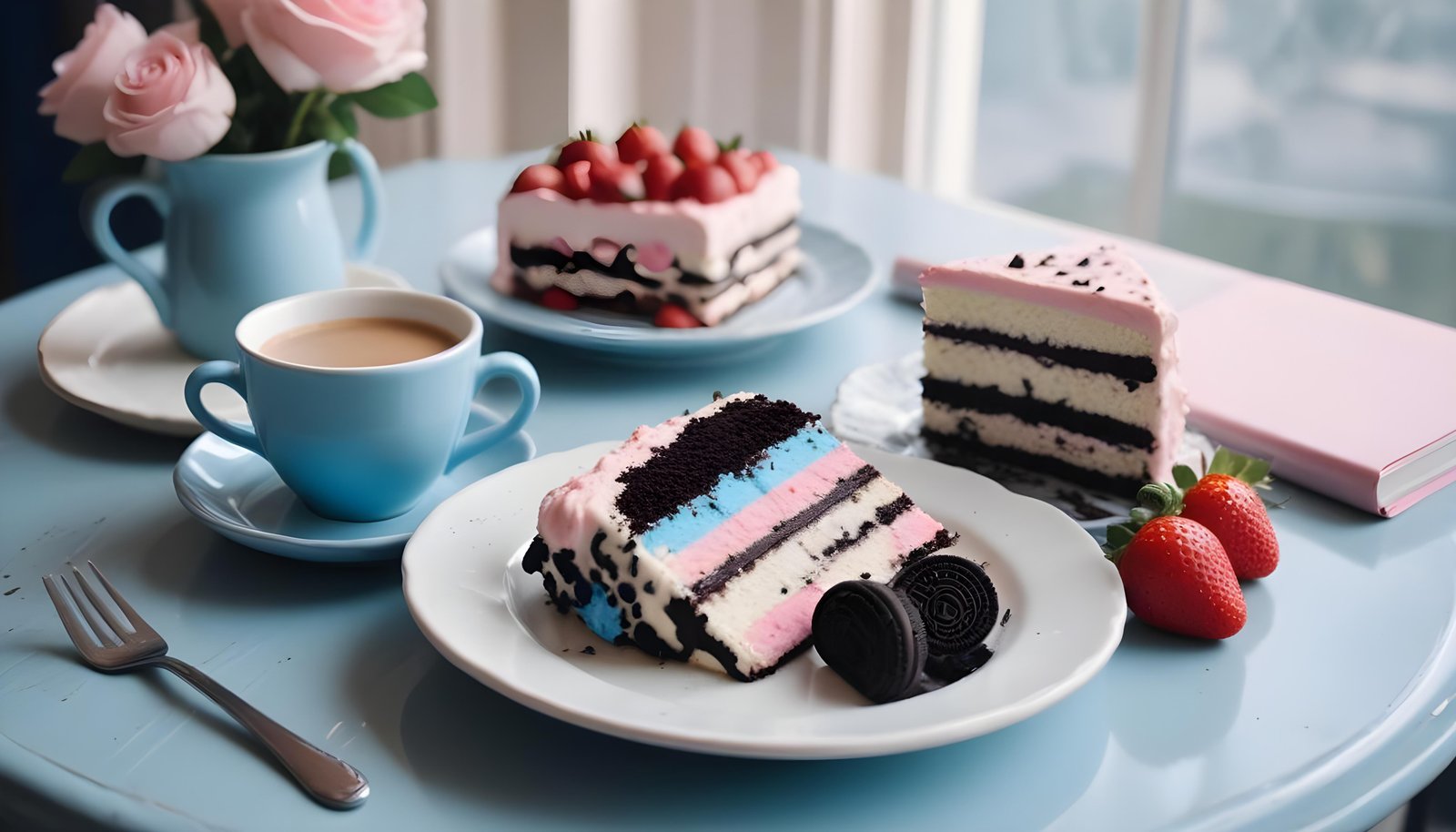 Delicious Strawberry Cream Cake Dessert Isolated on Elegant Background