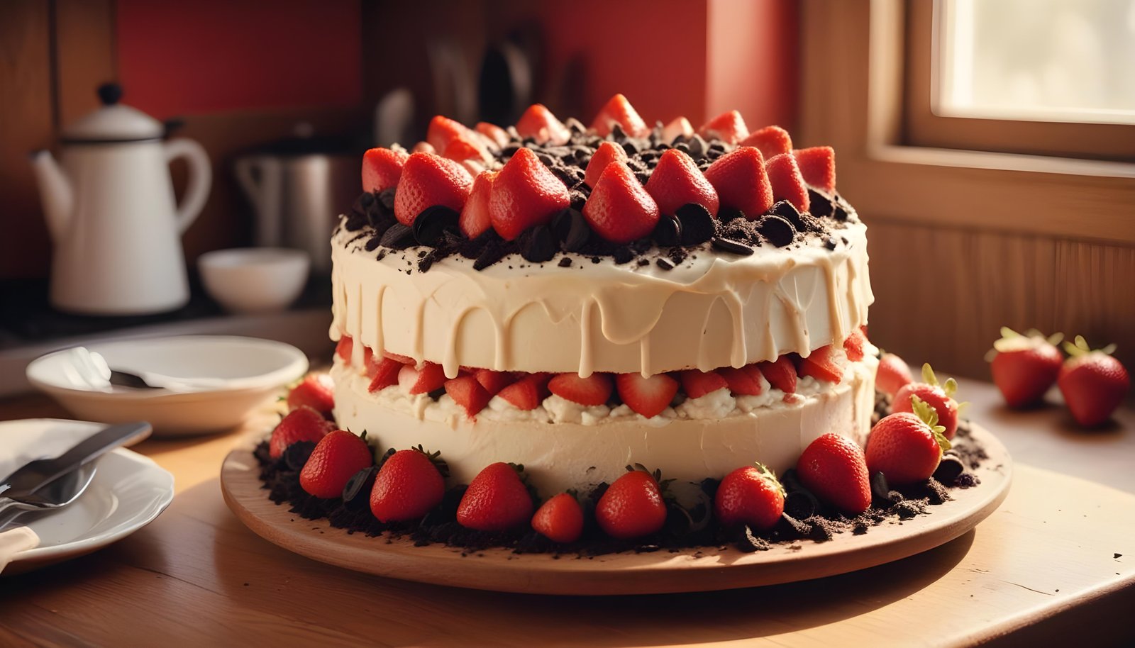 Delicious Strawberry Cream Cake Dessert Isolated on Elegant Background