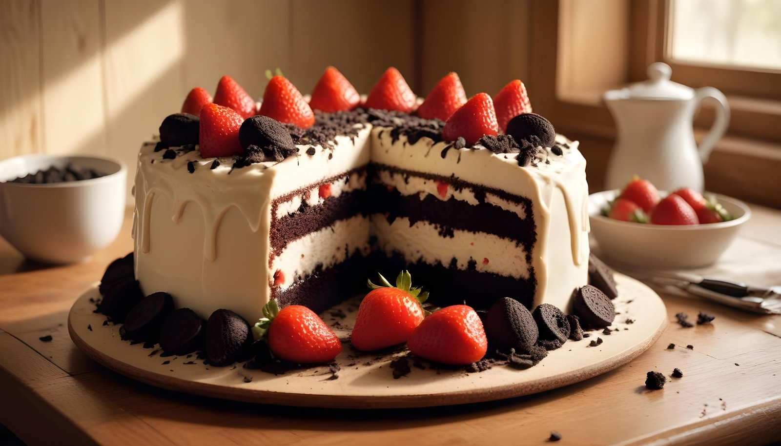 Delicious Strawberry Cream Cake Dessert Isolated on Elegant Background