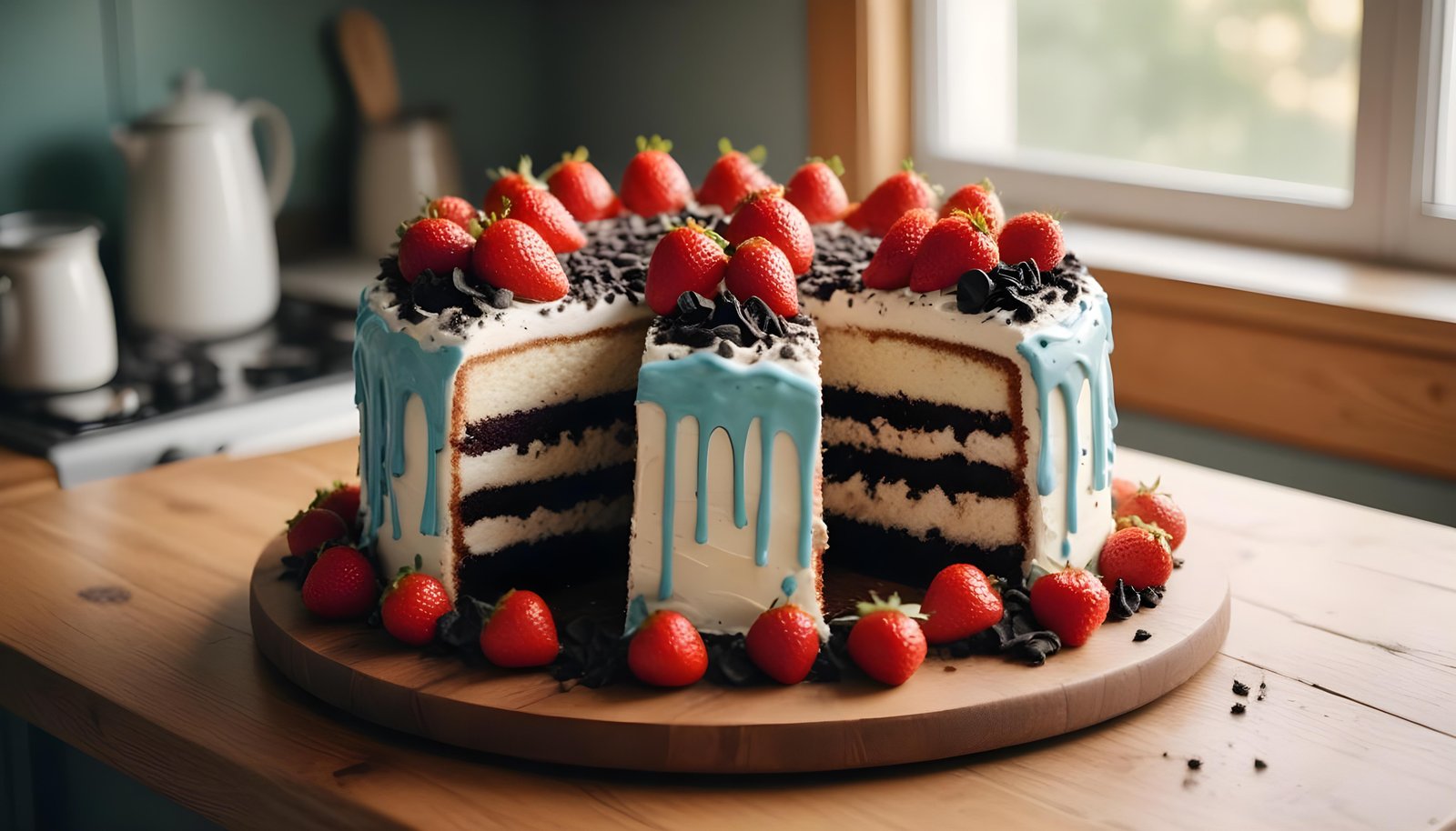 Delicious Strawberry Cream Cake Dessert Isolated on Elegant Background