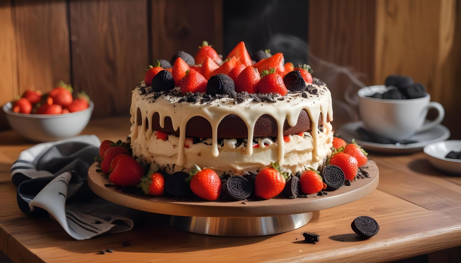 Delicious Strawberry Cream Cake Dessert Isolated on Elegant Background