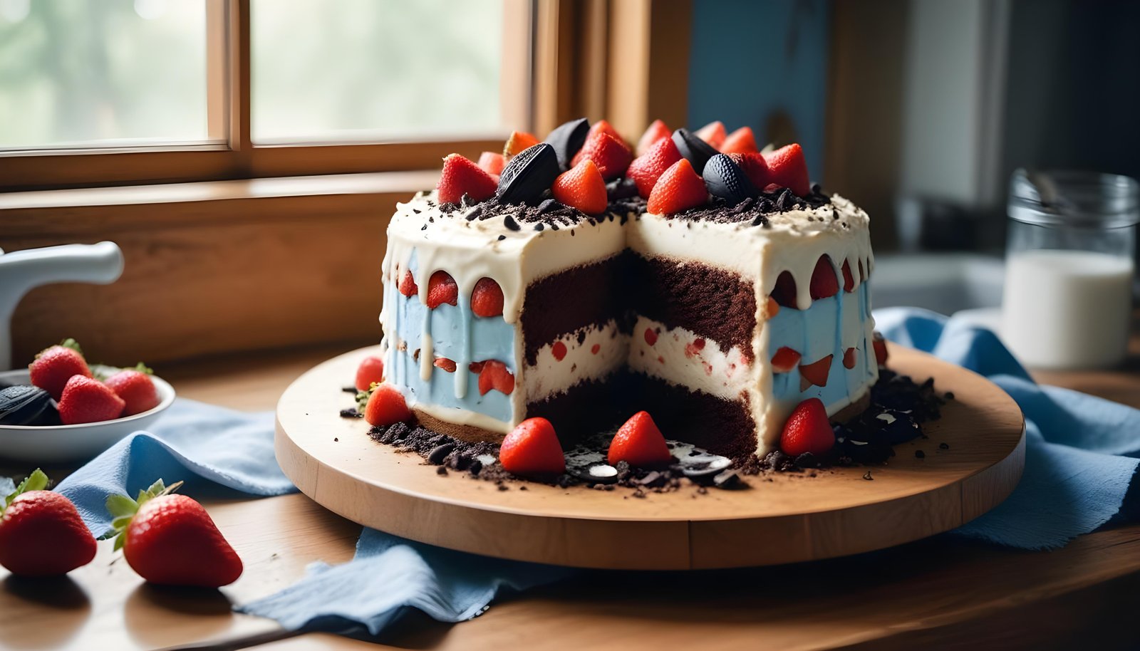 Delicious Strawberry Cream Cake Dessert Isolated on Elegant Background