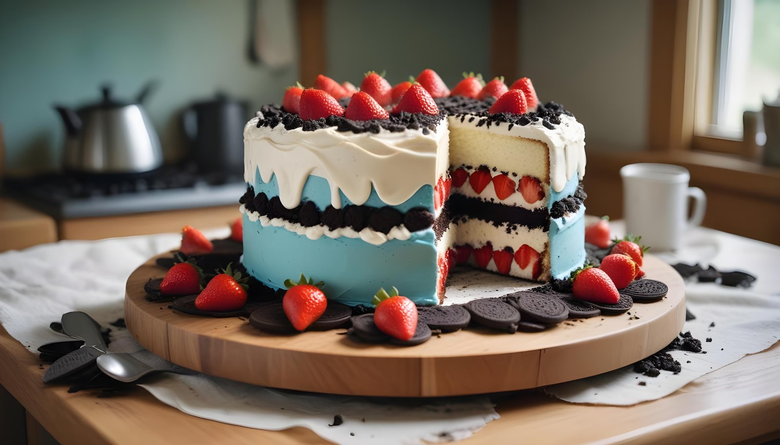 Delicious Strawberry Cream Cake Dessert Isolated on Elegant Background