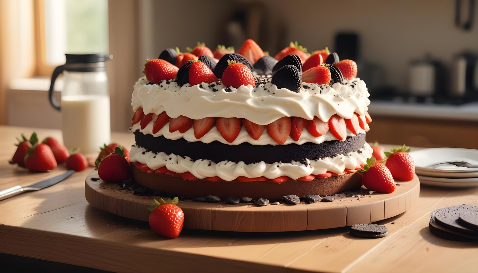 Delicious Strawberry Cream Cake Dessert Isolated on Elegant Background