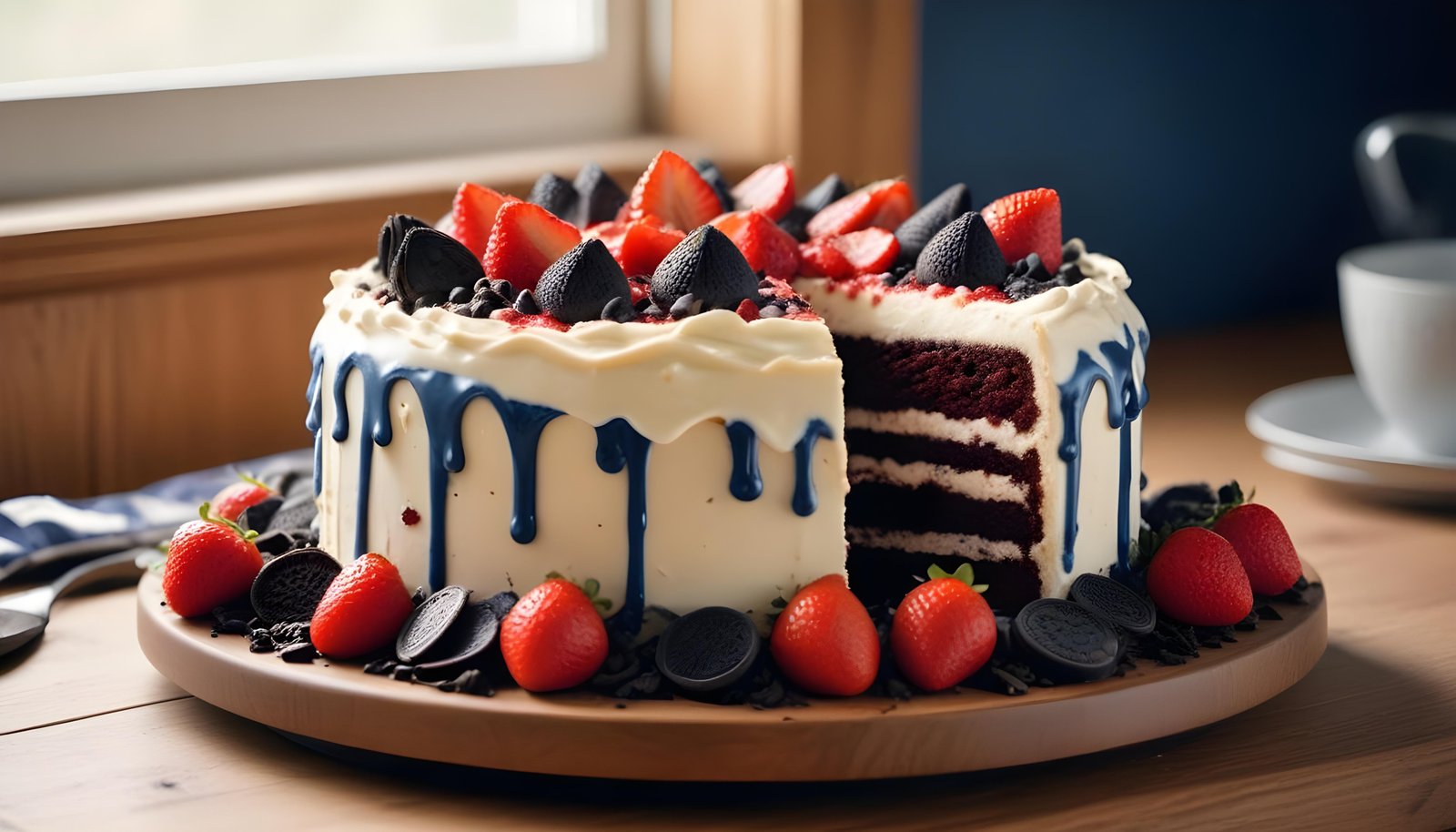 Delicious Strawberry Cream Cake Dessert Isolated on Elegant Background
