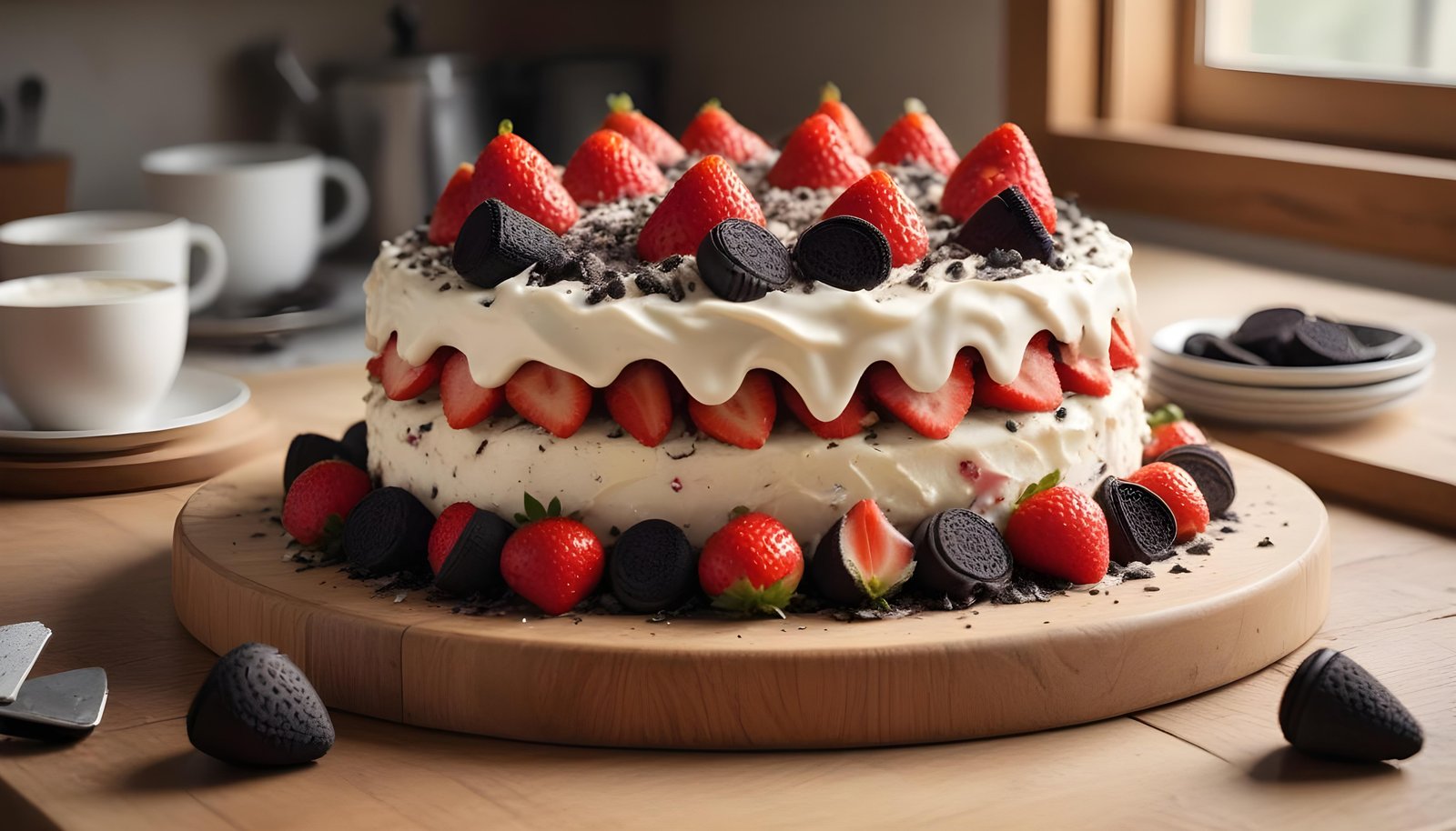 Delicious Strawberry Cream Cake Dessert Isolated on Elegant Background