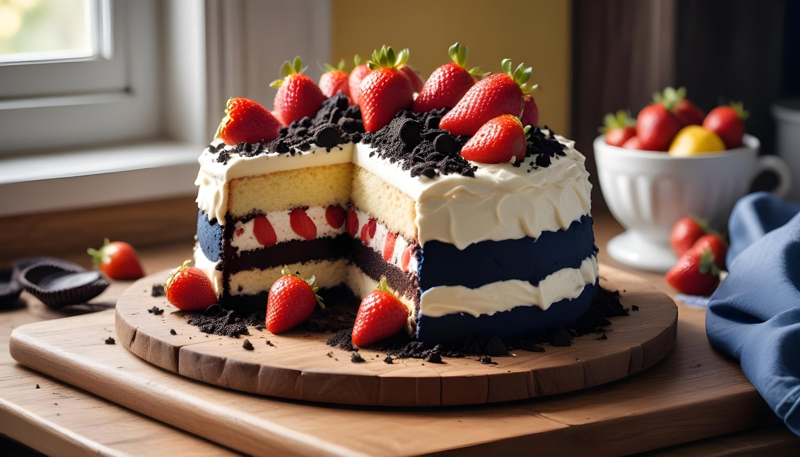 Delicious Strawberry Cream Cake Dessert Isolated on Elegant Background