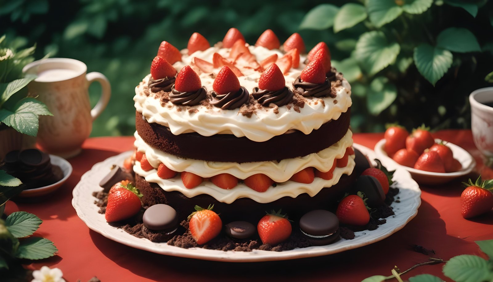 Delicious Strawberry Cream Cake Dessert Isolated on Elegant Background